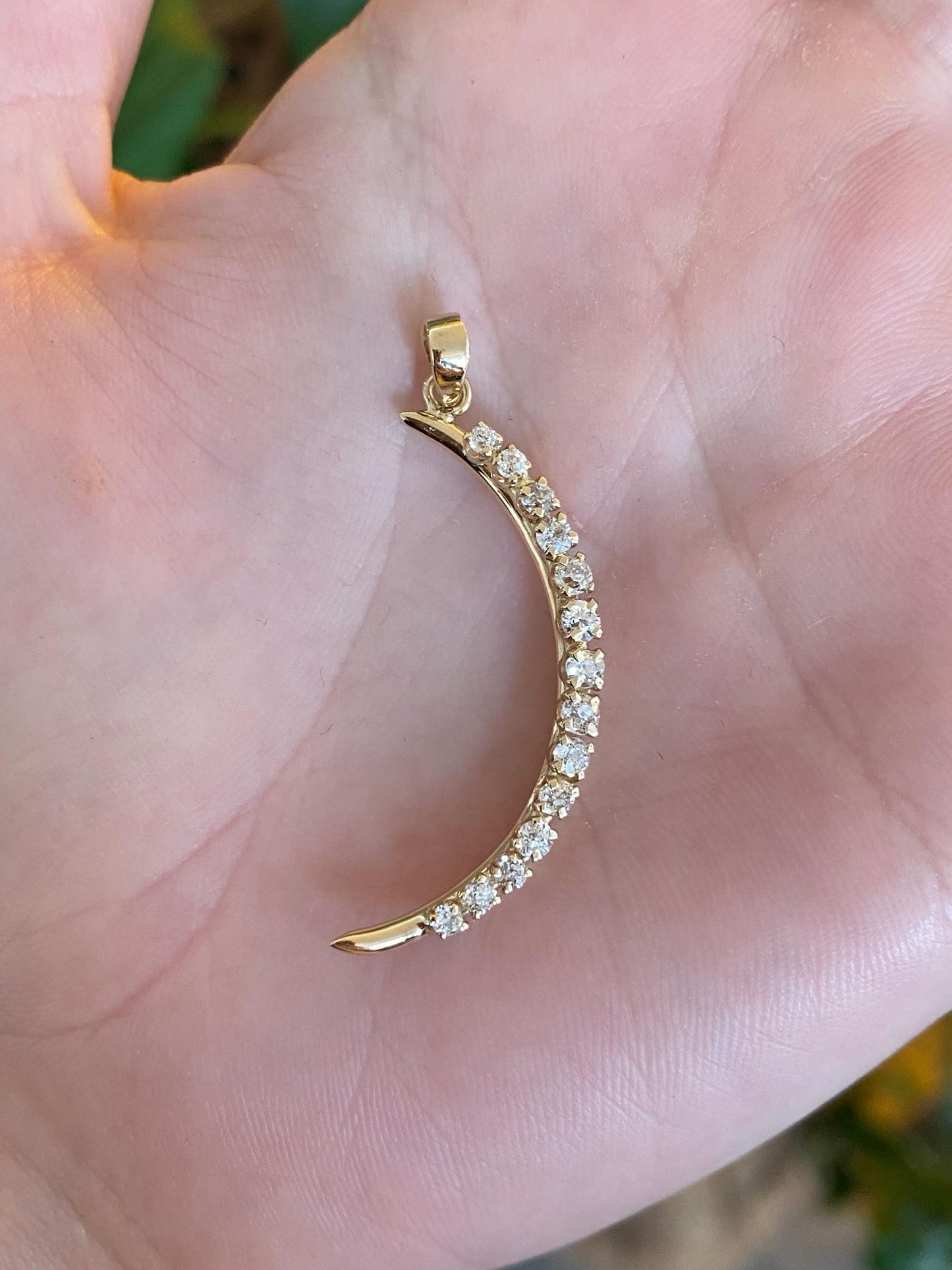 Vintage Solid 14k Yellow Gold Diamond Crescent Moon Charm