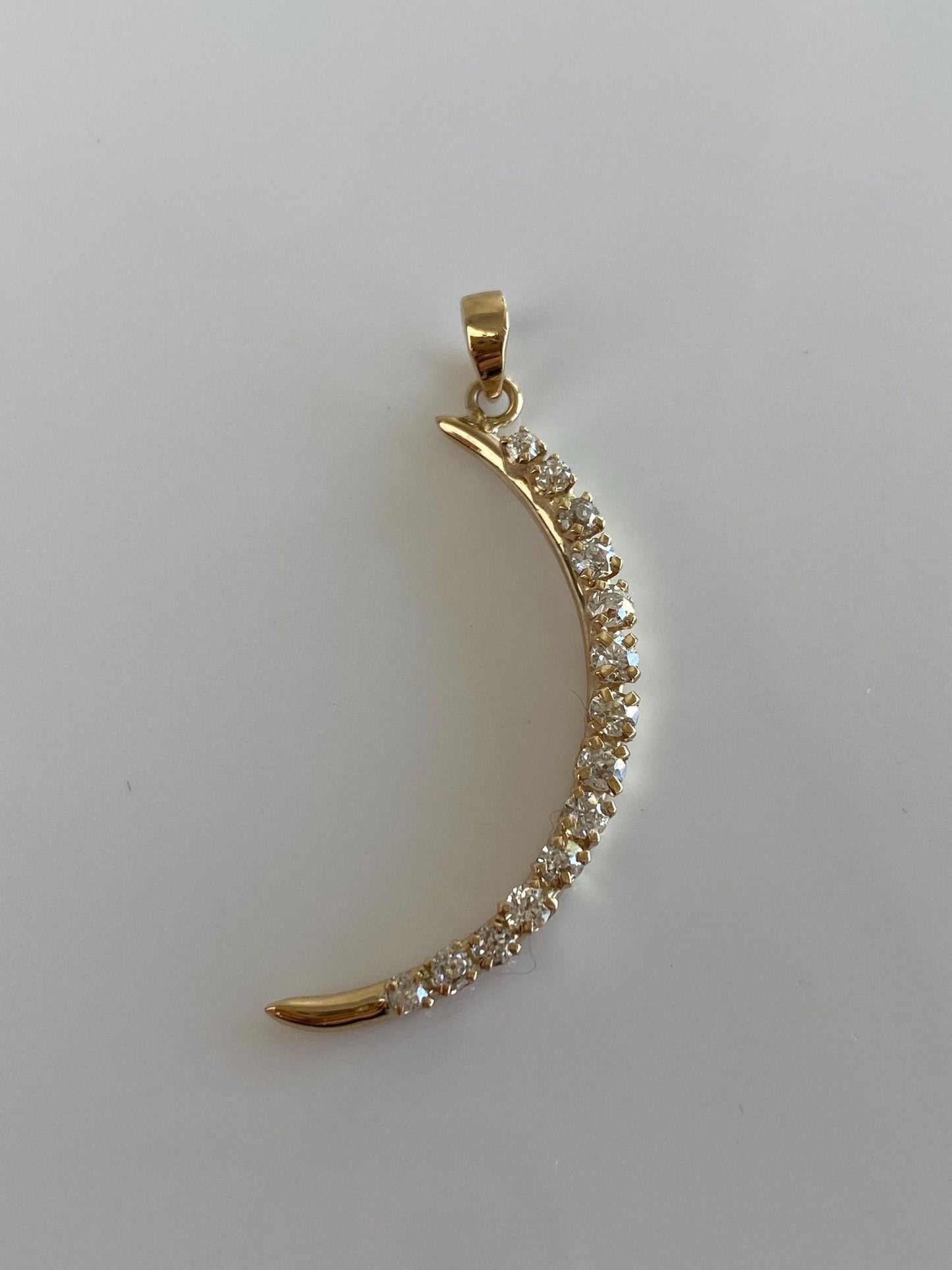 Vintage Solid 14k Yellow Gold Diamond Crescent Moon Charm