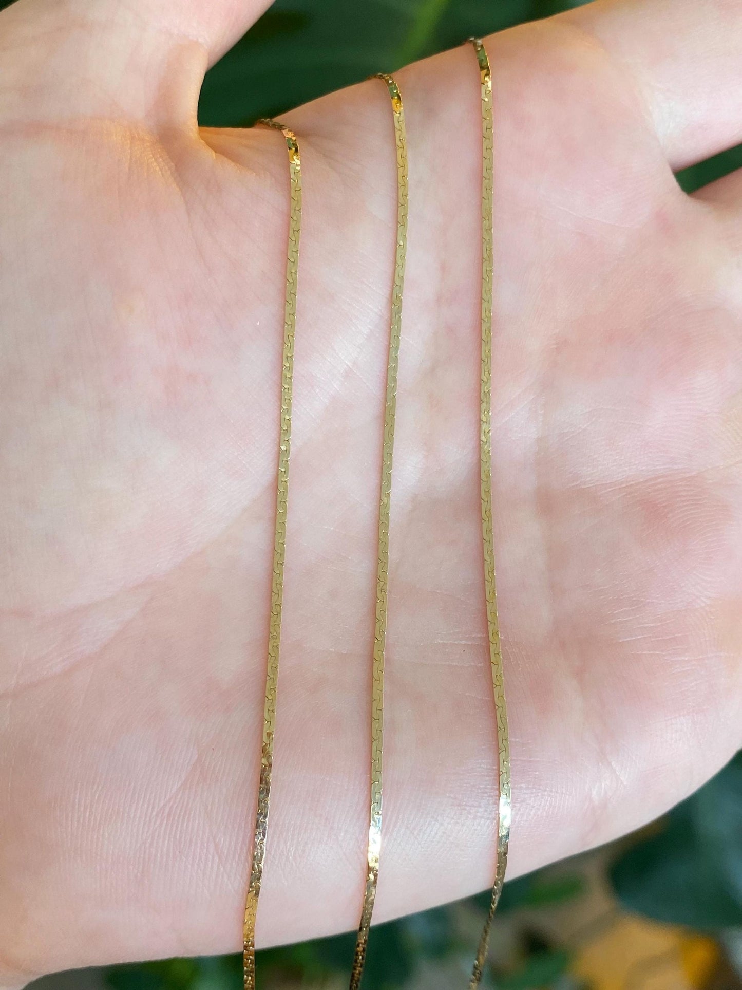 Vintage Solid 14k Yellow Gold Long Slim Flat C Link Chain Necklace - 24.25 inches