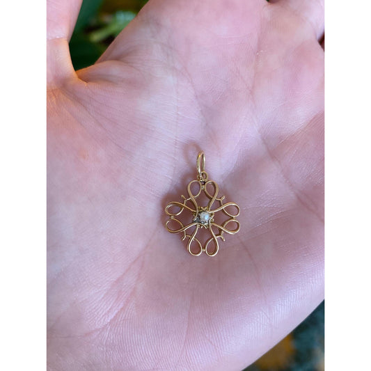 Vintage Solid 10k Yellow Gold Seed Pearl Charm