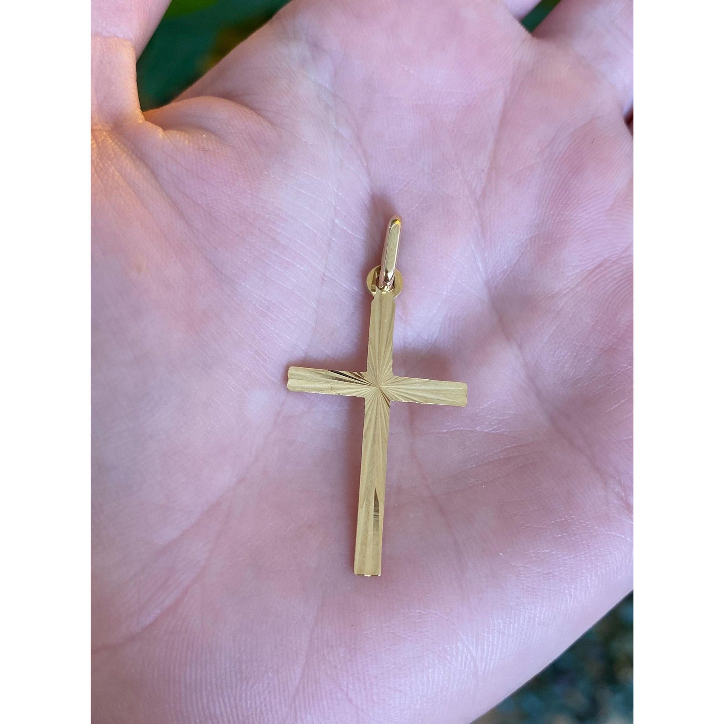 Vintage Solid 18k Yellow Gold Engine Turned Cross Charm
