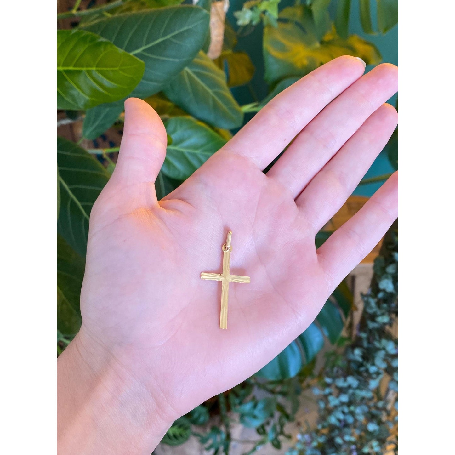 Vintage Solid 18k Yellow Gold Engine Turned Cross Charm