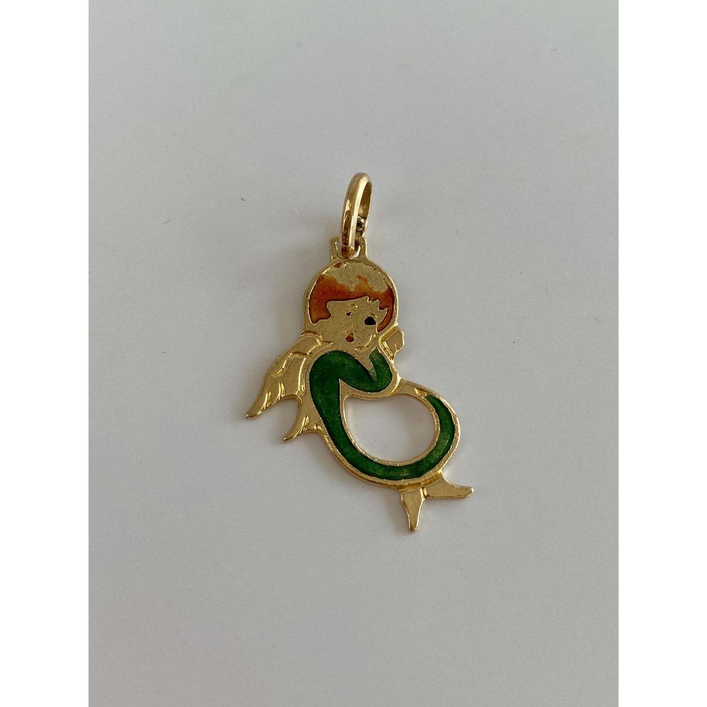 Vintage Solid 18k Yellow Gold Enamel Angel Charm