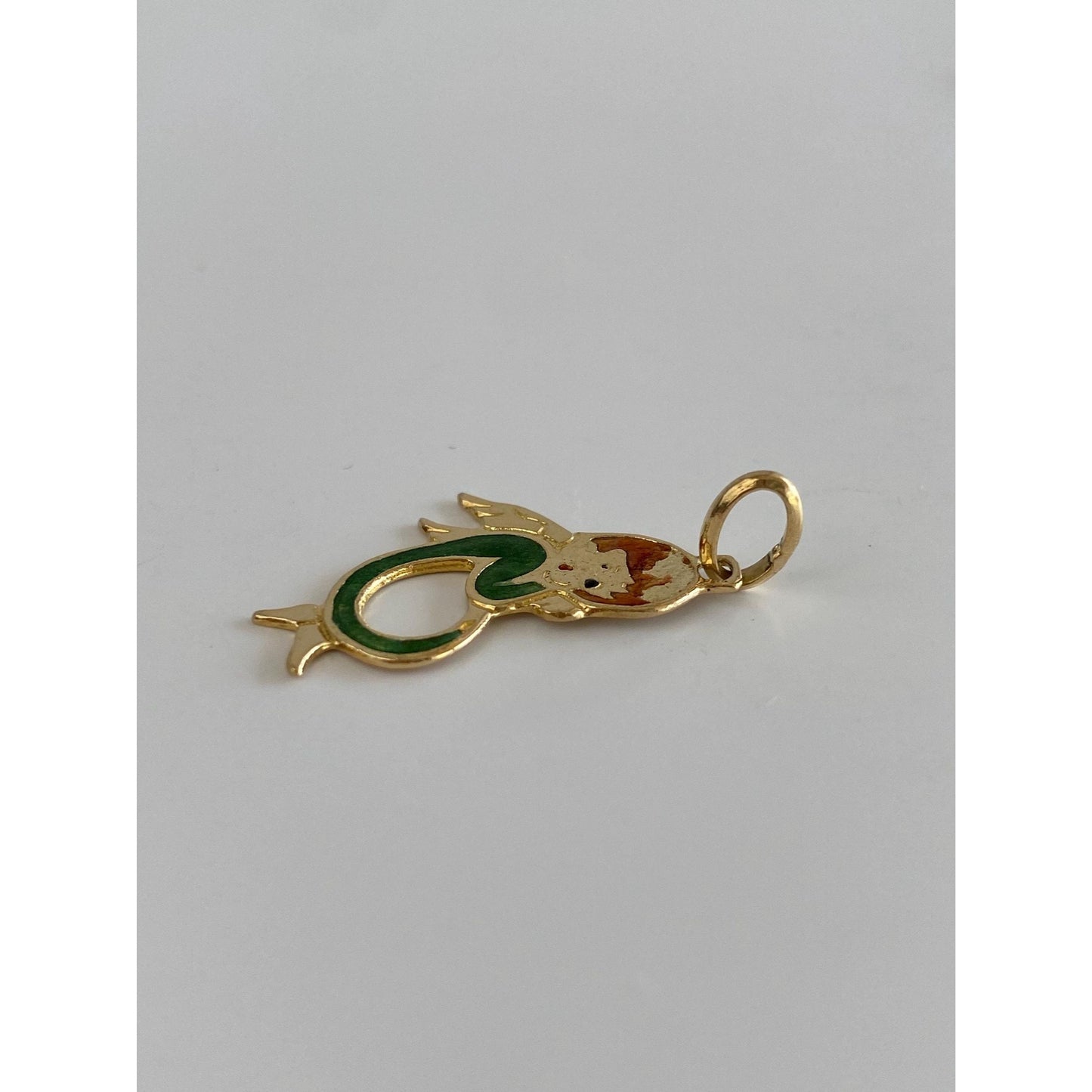 Vintage Solid 18k Yellow Gold Enamel Angel Charm