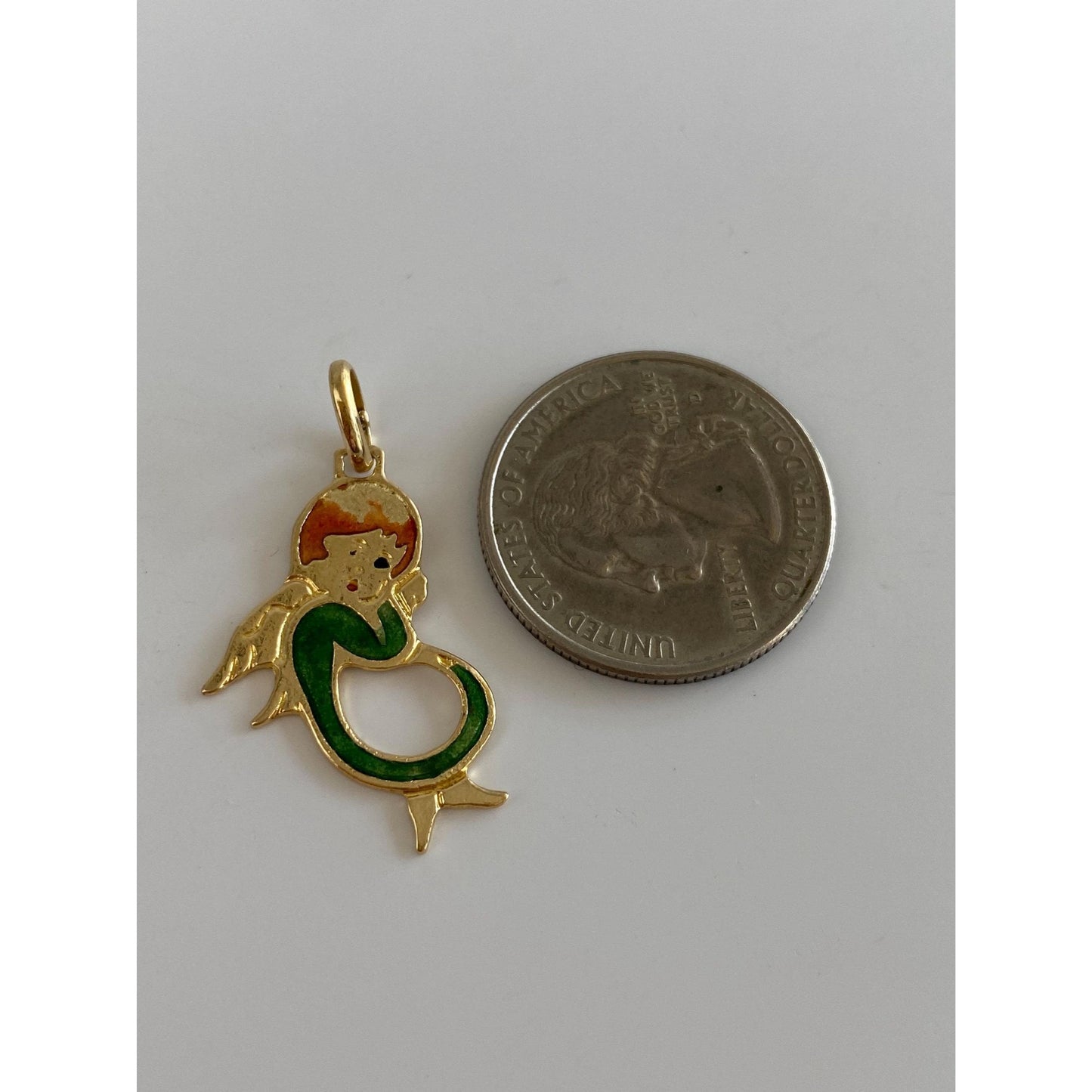 Vintage Solid 18k Yellow Gold Enamel Angel Charm