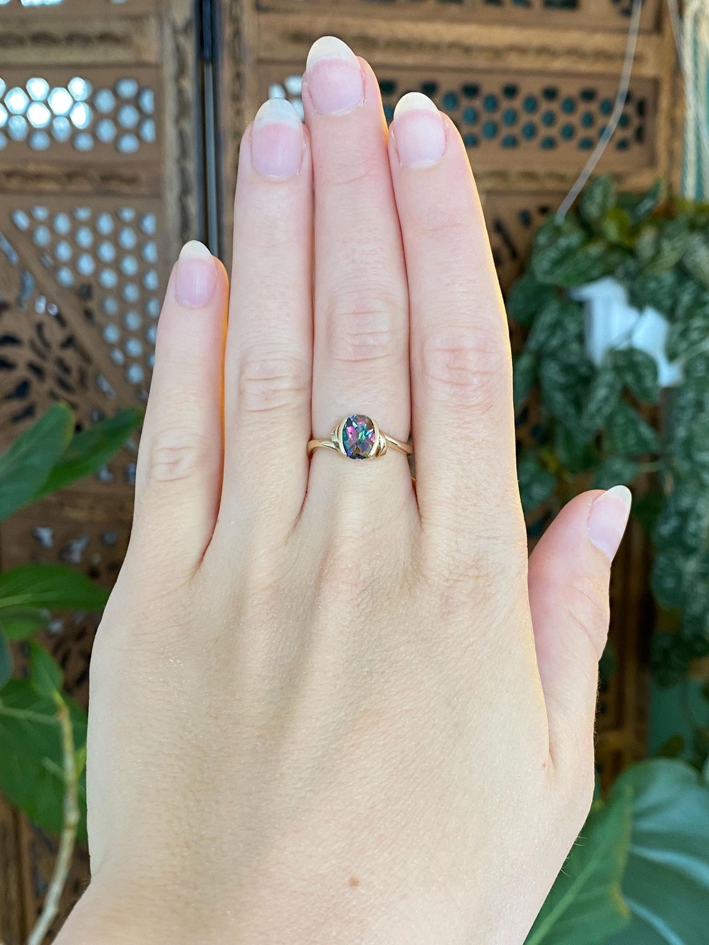 Vintage Solid 14k Yellow Gold Mystic Topaz Ring - Size 6
