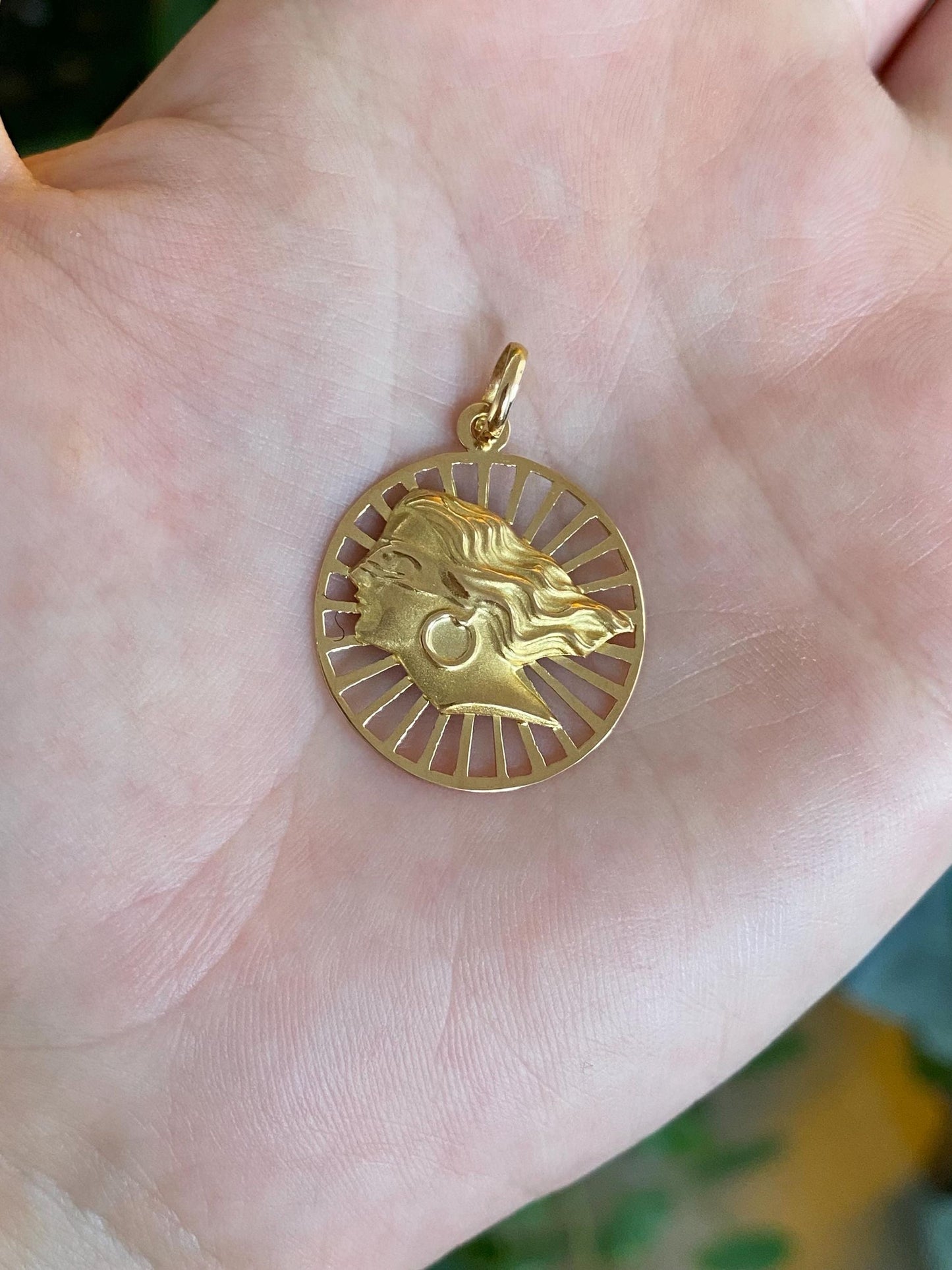 Vintage Solid 18k Yellow Gold Lady Fortuna Charm