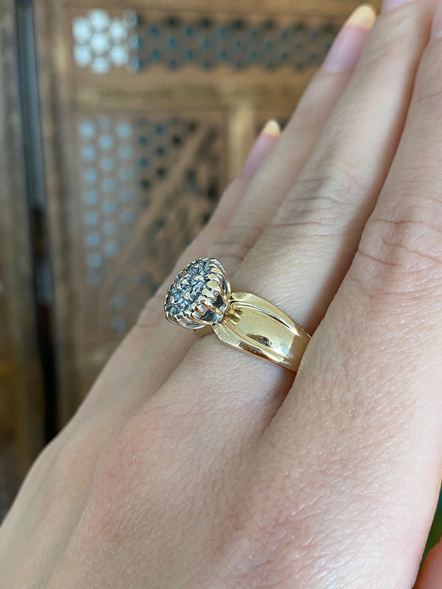 Vintage Solid 14k Yellow Gold Diamond Cluster Ring - Size 8