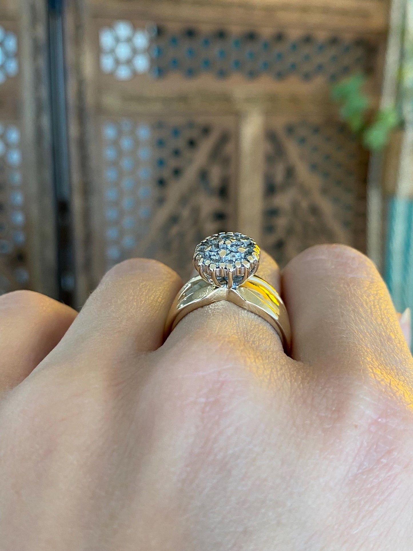 Vintage Solid 14k Yellow Gold Diamond Cluster Ring - Size 8