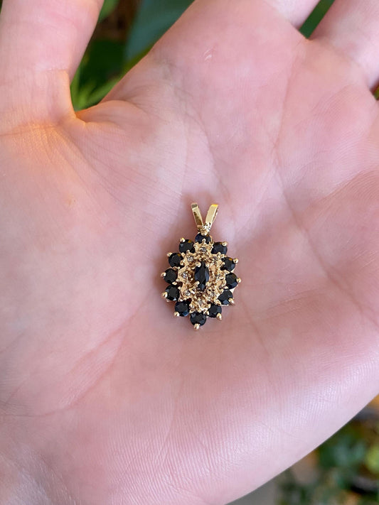 Vintage Solid 10k Yellow Gold Diamond Blue Sapphire Charm
