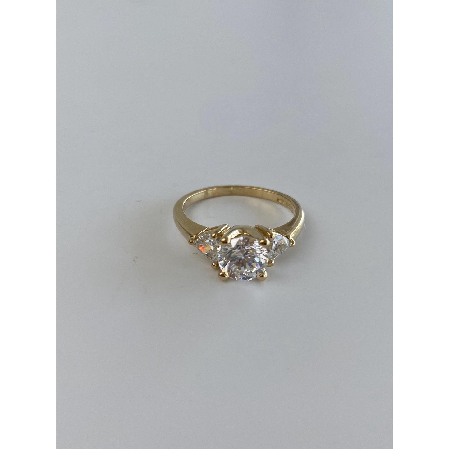 Vintage Solid 14k Yellow Gold Cubic Zirconia Ring - Size 5