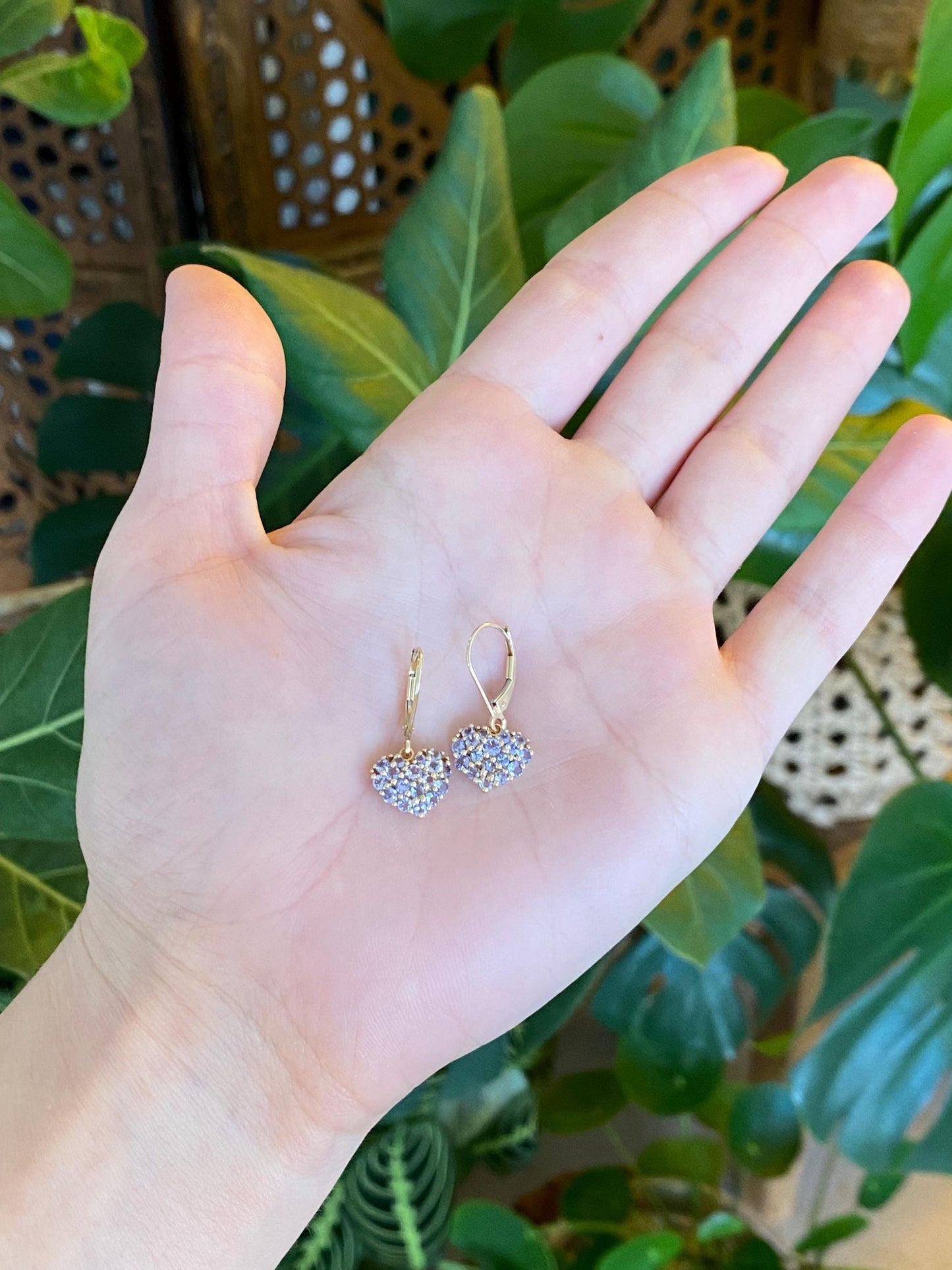 Vintage Solid 14k Yellow Gold Tanzanite Heart Drop Earrings