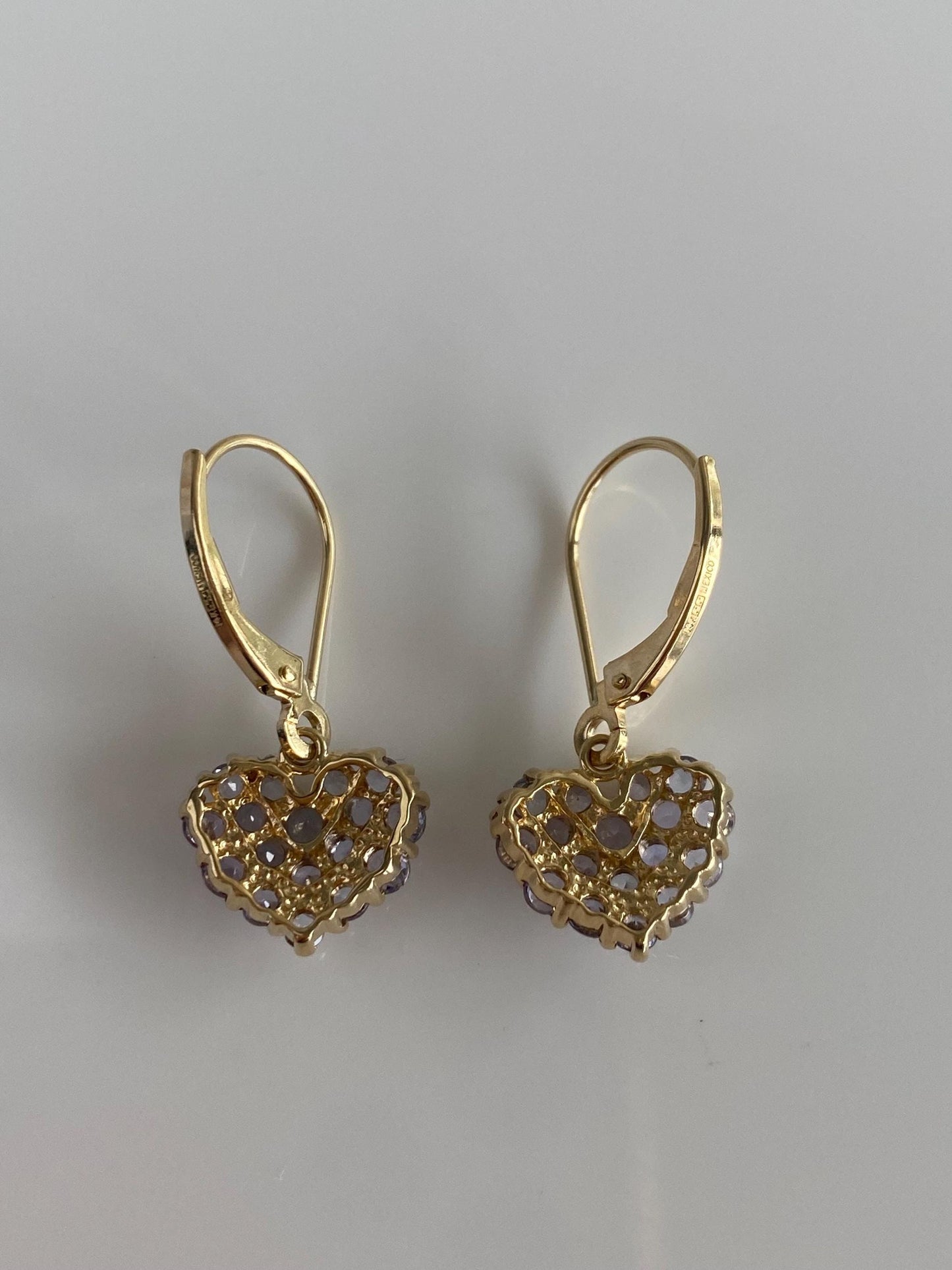 Vintage Solid 14k Yellow Gold Tanzanite Heart Drop Earrings