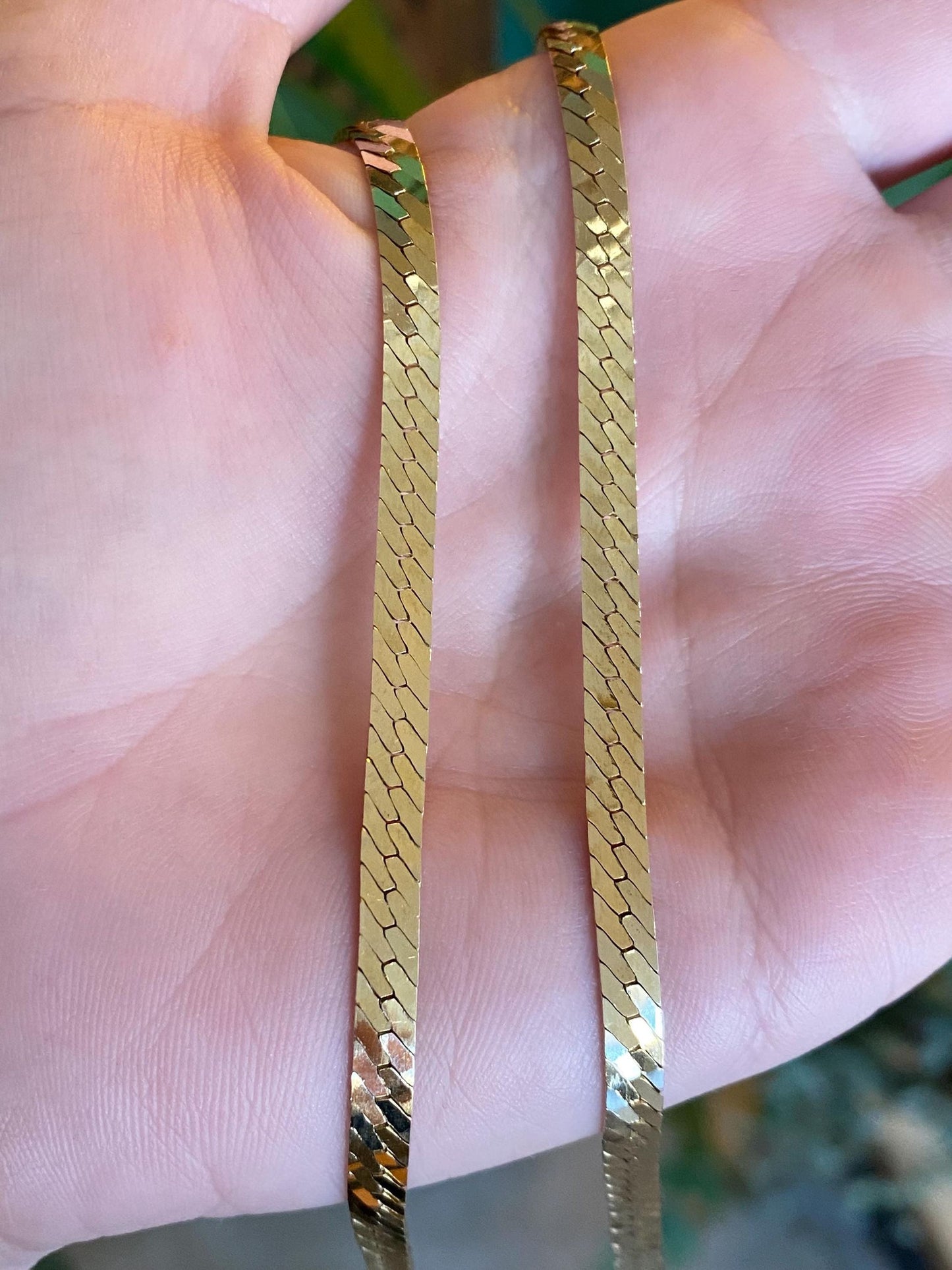 Vintage Solid 14k Yellow Gold Long Herringbone Chain Necklace - 24.25 inches