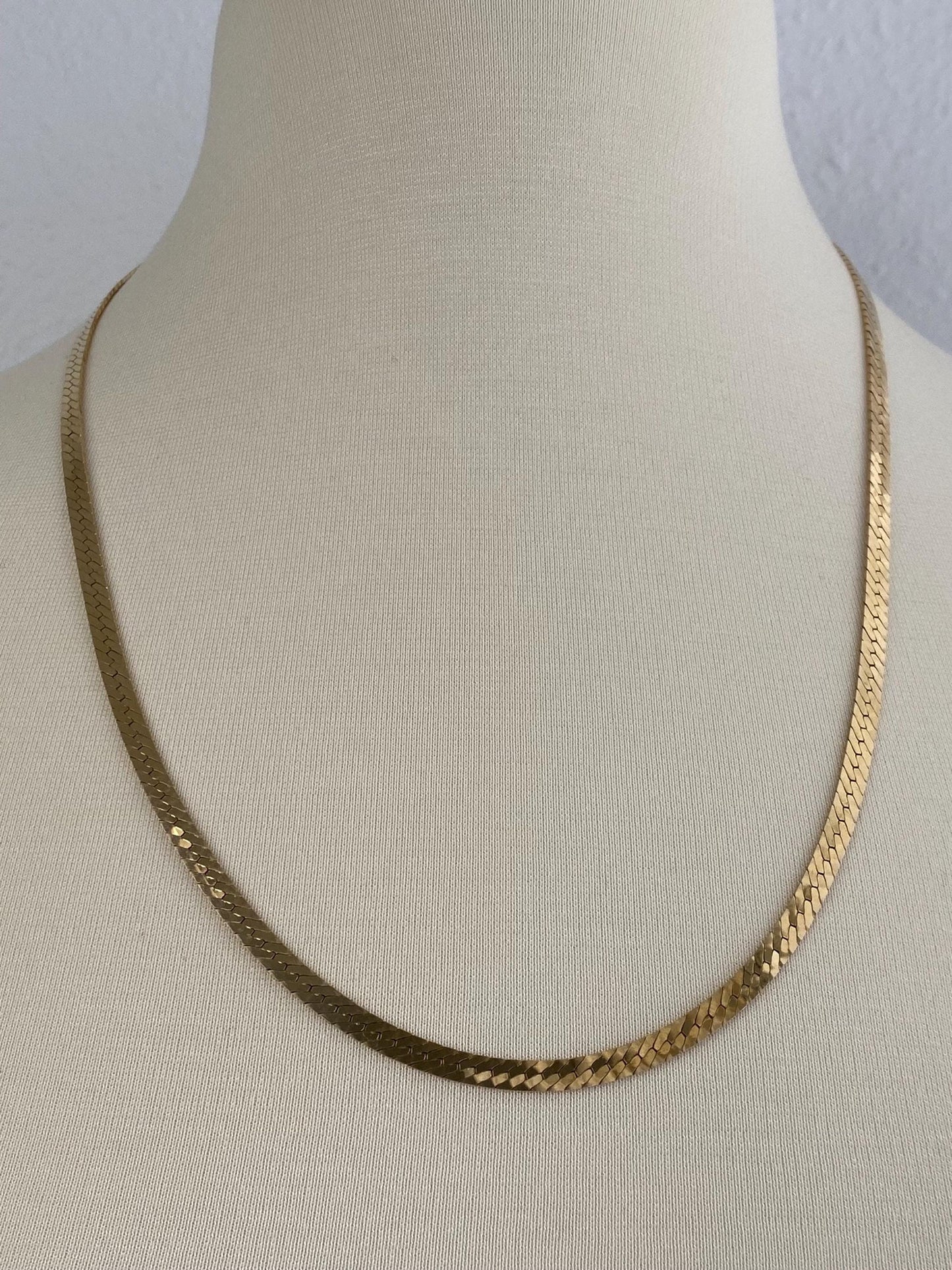 Vintage Solid 14k Yellow Gold Long Herringbone Chain Necklace - 24.25 inches