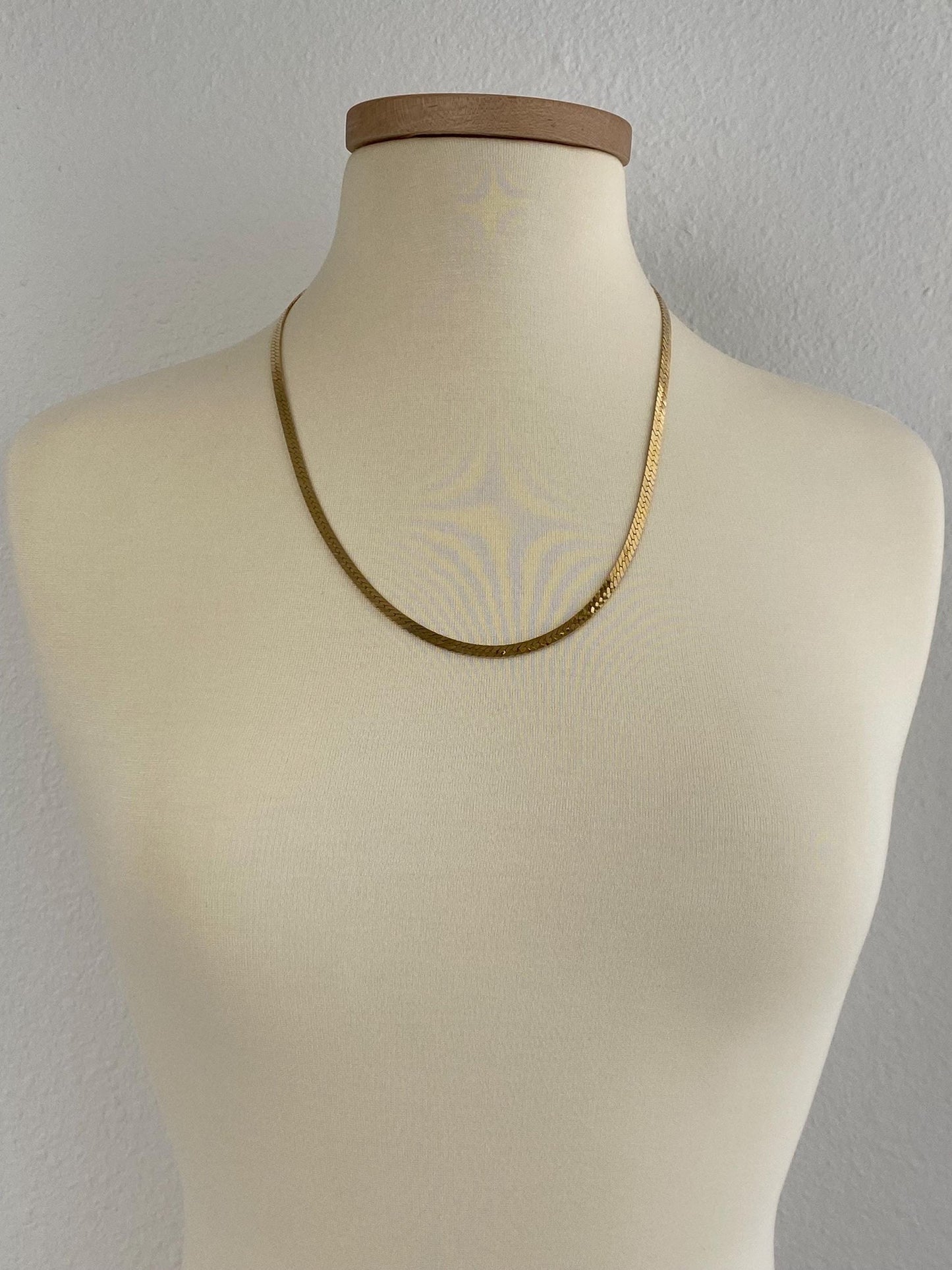 Vintage Solid 14k Yellow Gold Long Herringbone Chain Necklace - 24.25 inches