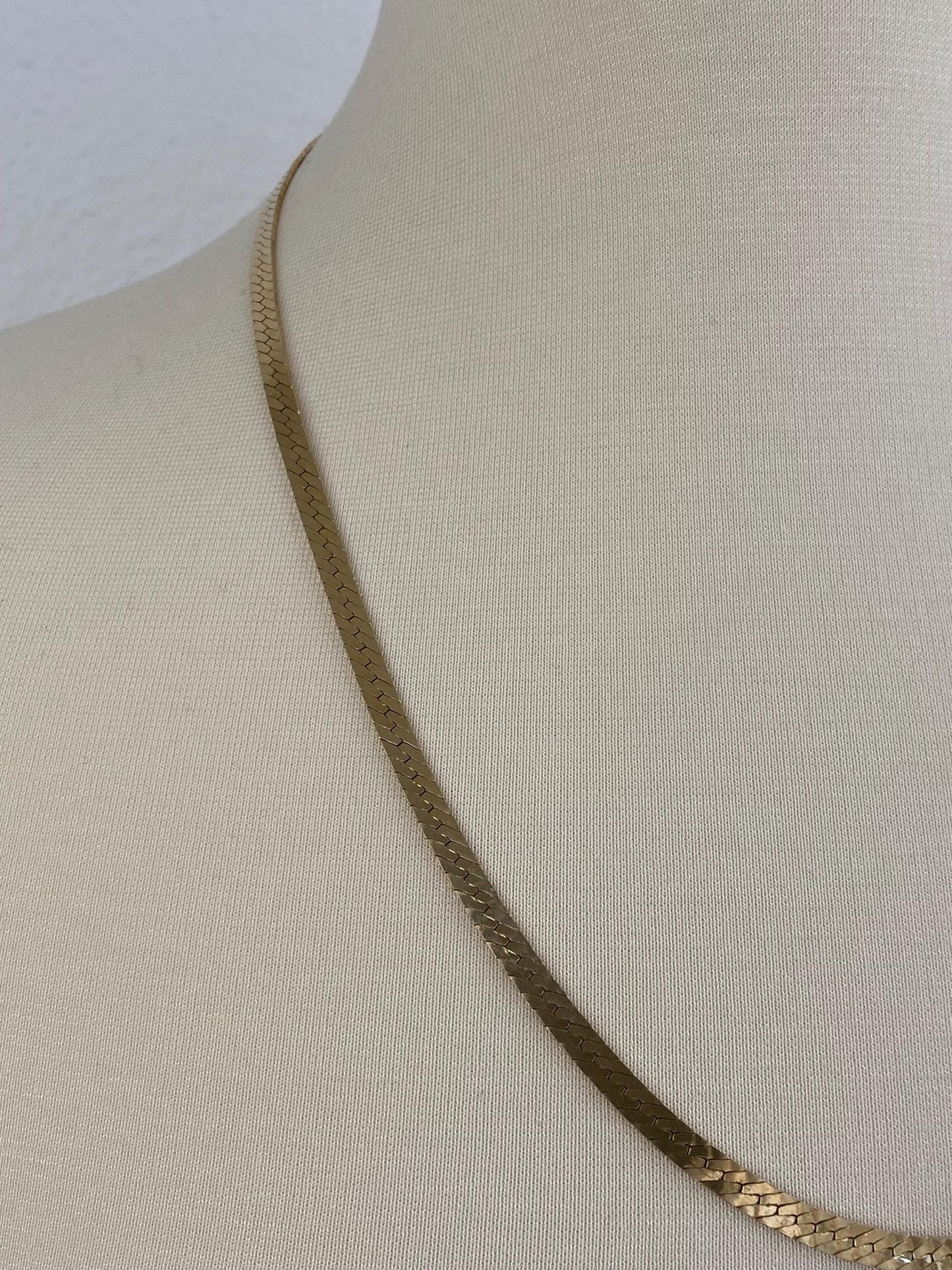 Vintage Solid 14k Yellow Gold Long Herringbone Chain Necklace - 24.25 inches