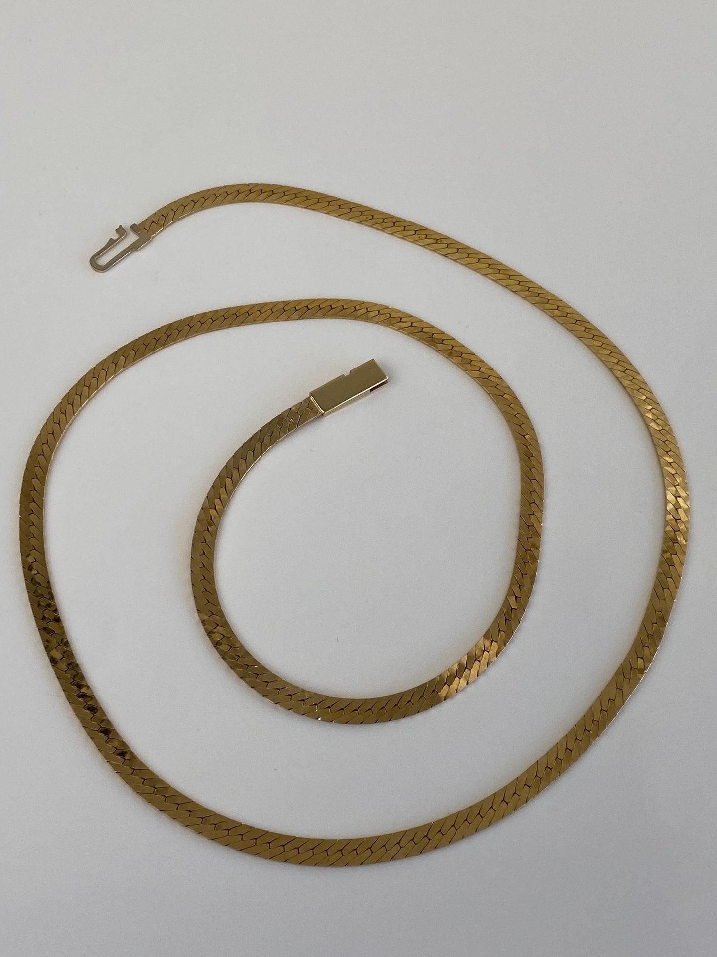 Vintage Solid 14k Yellow Gold Long Herringbone Chain Necklace - 24.25 inches