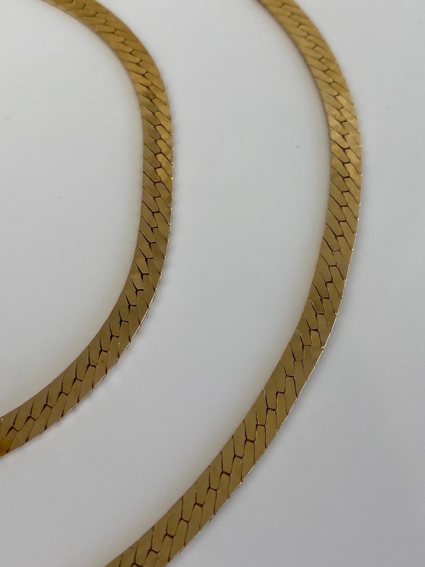 Vintage Solid 14k Yellow Gold Long Herringbone Chain Necklace - 24.25 inches