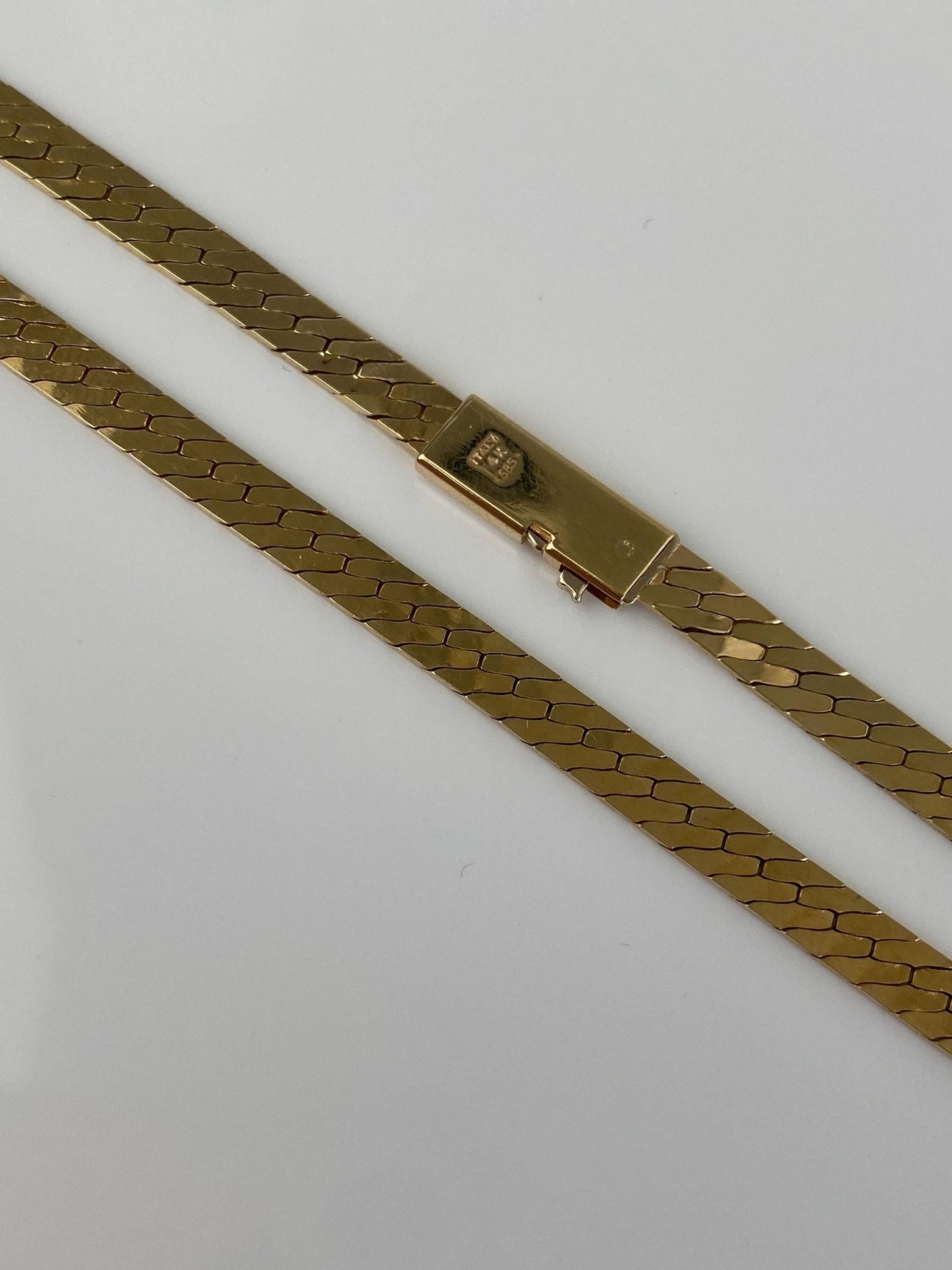 Vintage Solid 14k Yellow Gold Long Herringbone Chain Necklace - 24.25 inches