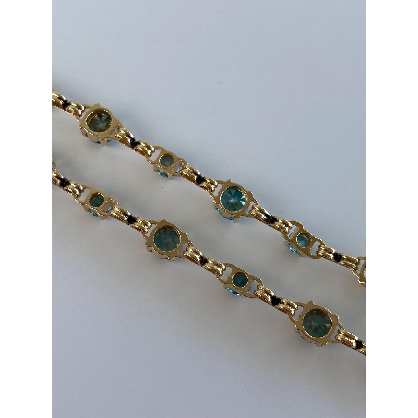 Vintage Solid 14k Yellow Gold Blue Zircon Link Necklace - 14.5 inches