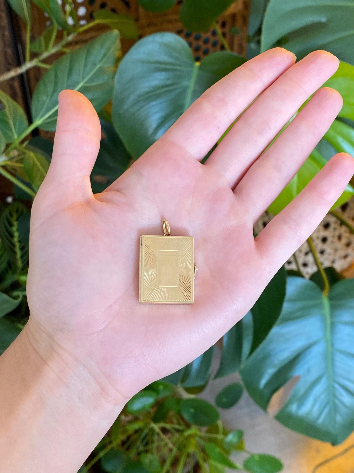 Vintage Solid 14k Yellow Gold Engine Turned Book Locket Charm
