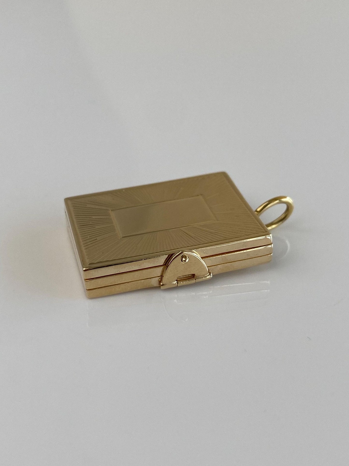 Vintage Solid 14k Yellow Gold Engine Turned Book Locket Charm