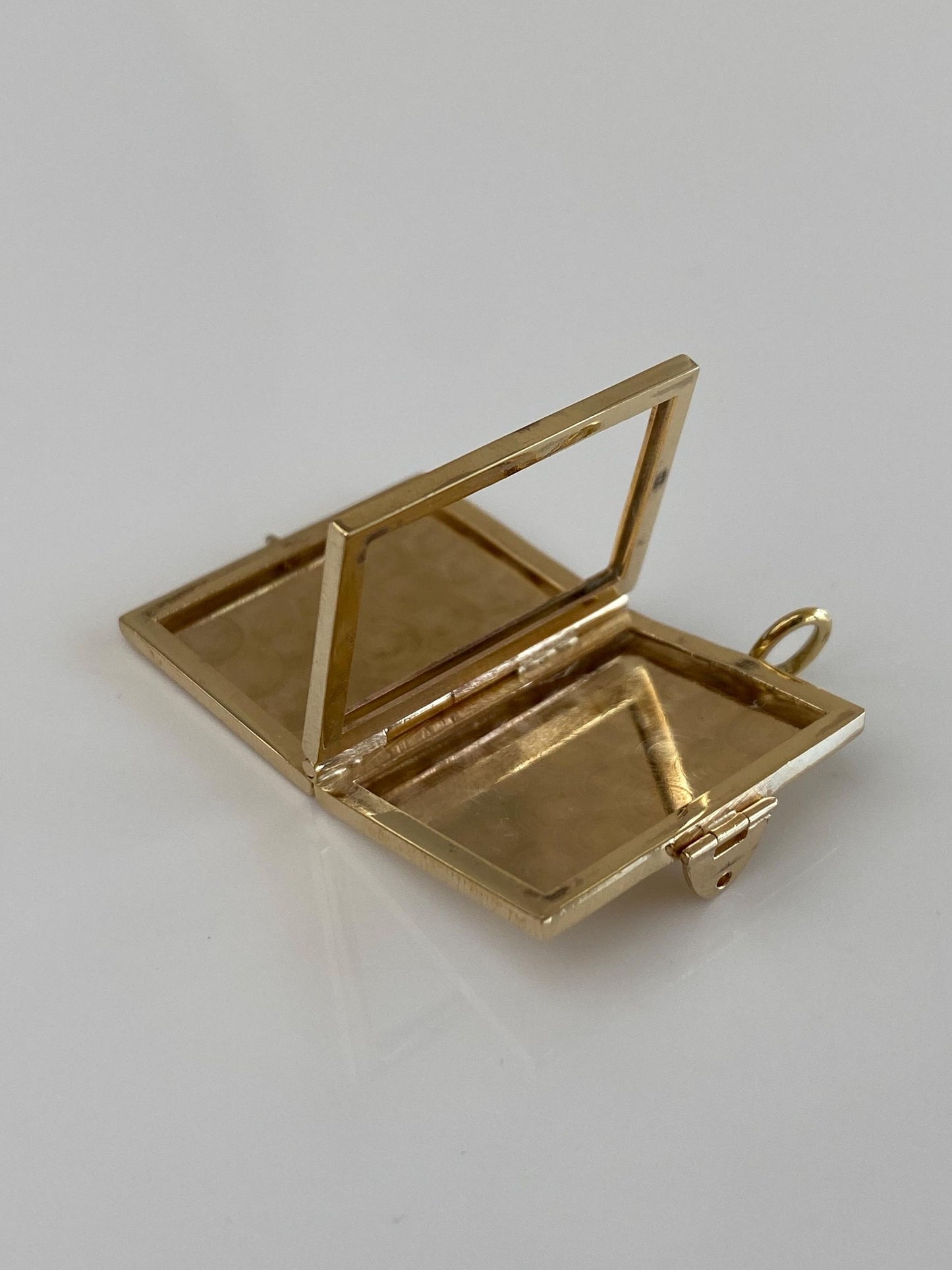 Vintage Solid 14k Yellow Gold Engine Turned Book Locket Charm