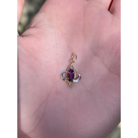Vintage Solid 10k Yellow Gold Purple Cubic Zirconia Stick Pin Conversion Charm