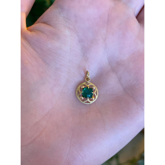 Vintage Solid 10k Yellow Gold Green Cubic Zirconia Stick Pin Conversion Charm