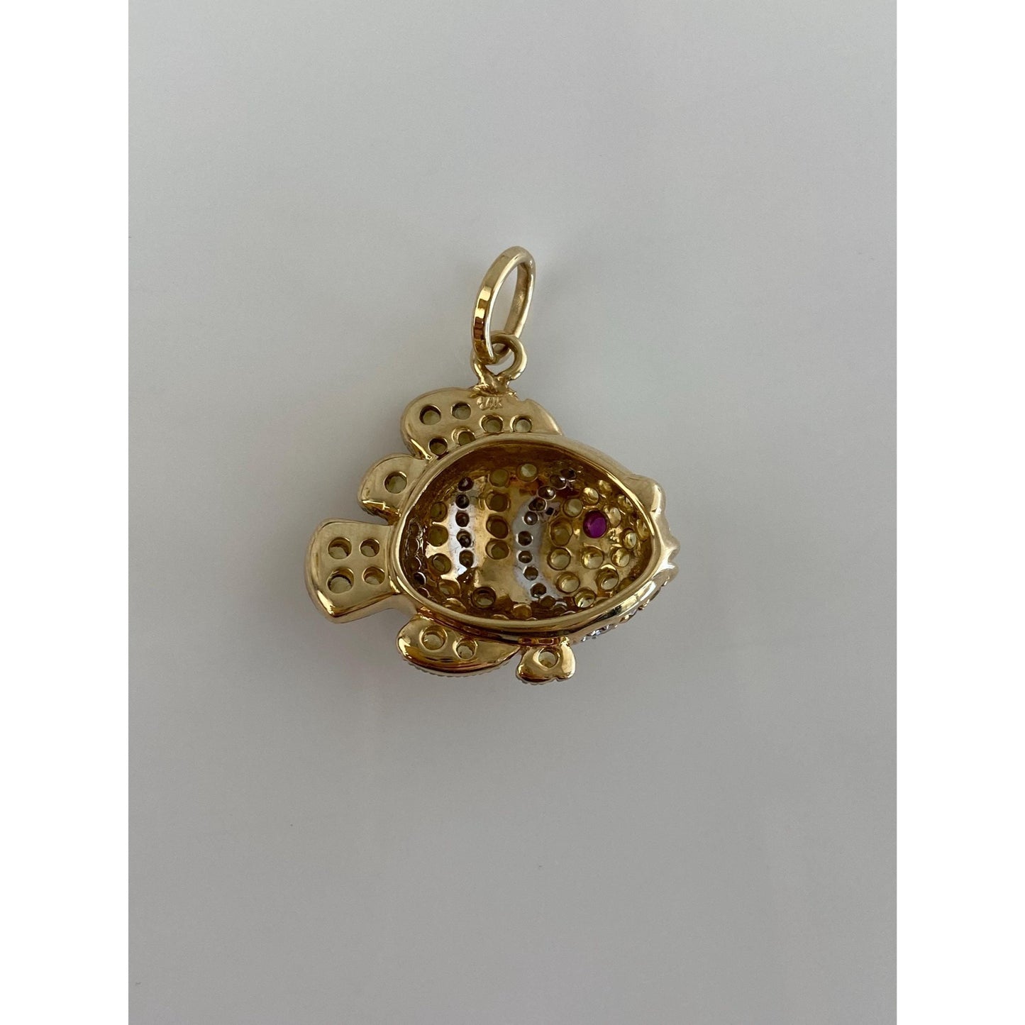 Vintage Solid 14k Yellow Gold Diamond Yellow Sapphire Ruby Fish Charm