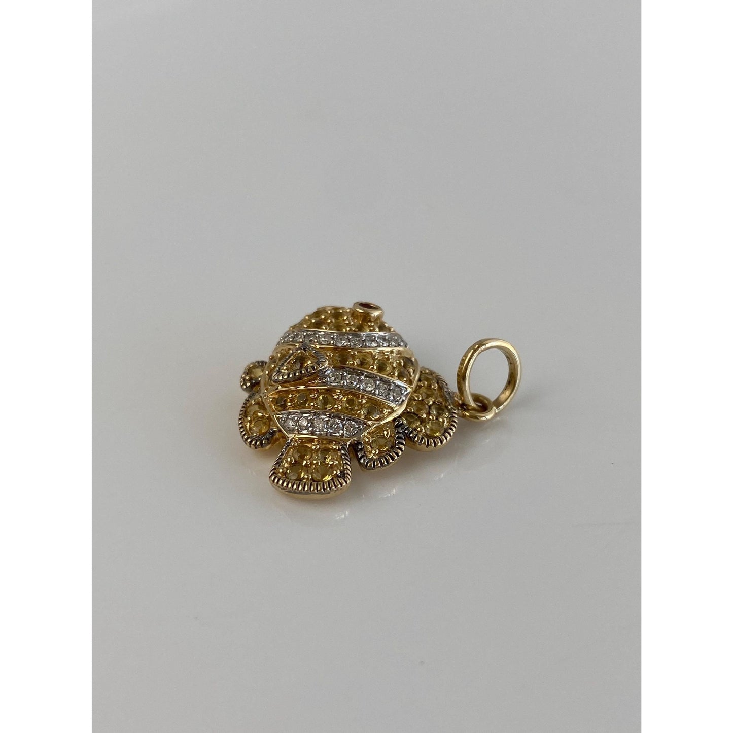 Vintage Solid 14k Yellow Gold Diamond Yellow Sapphire Ruby Fish Charm