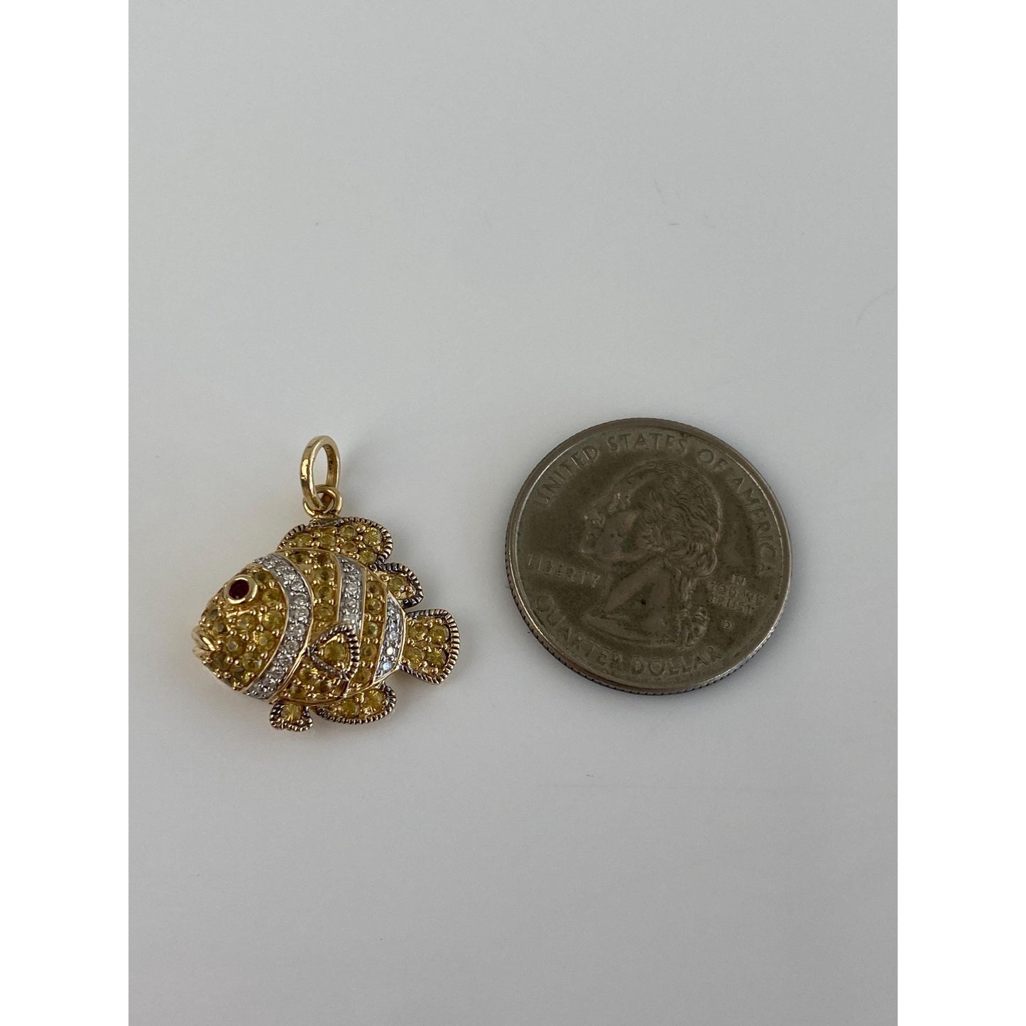 Vintage Solid 14k Yellow Gold Diamond Yellow Sapphire Ruby Fish Charm