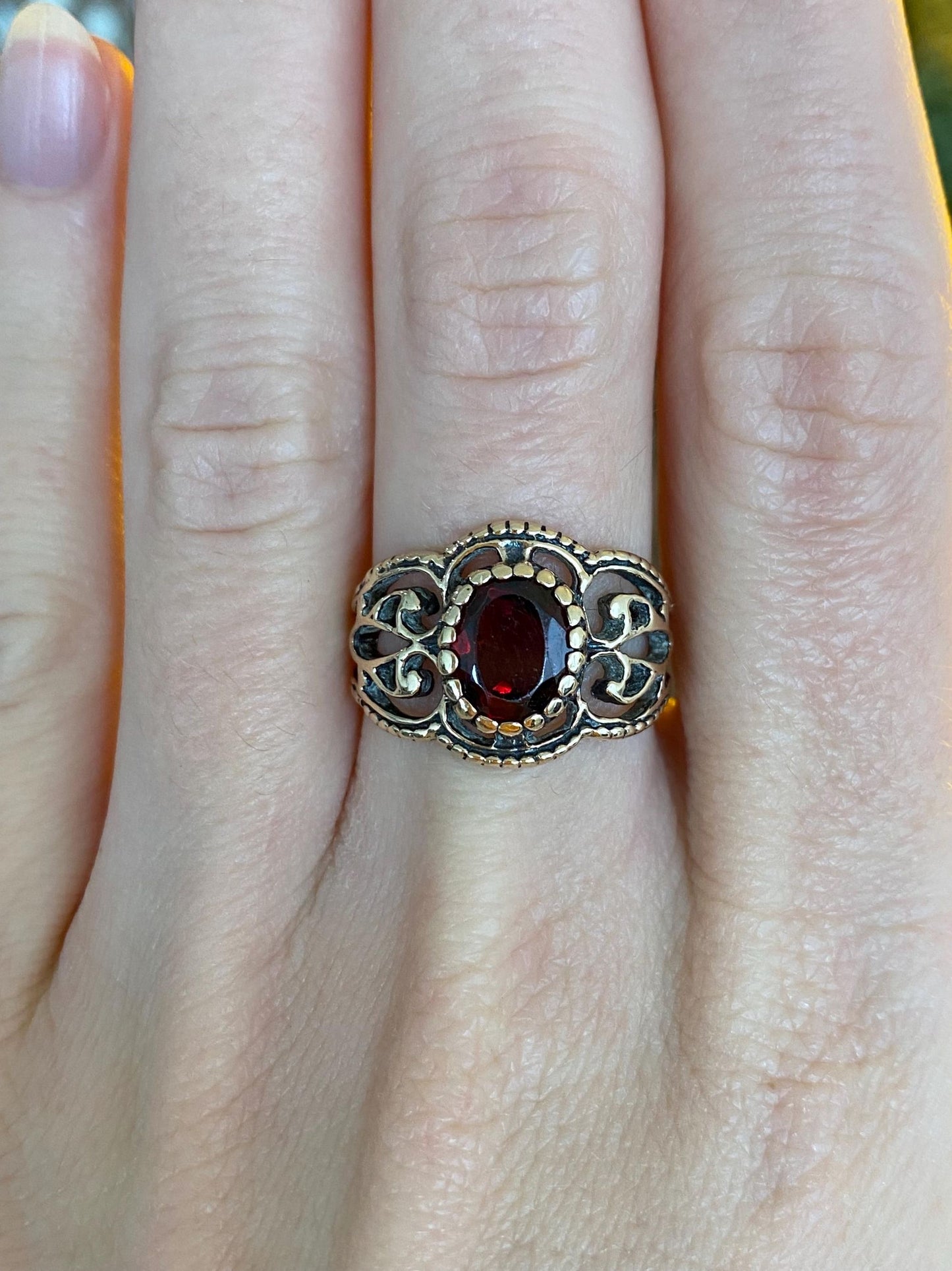 Vintage Solid 10k Yellow Gold Garnet Ring - Size 6.5