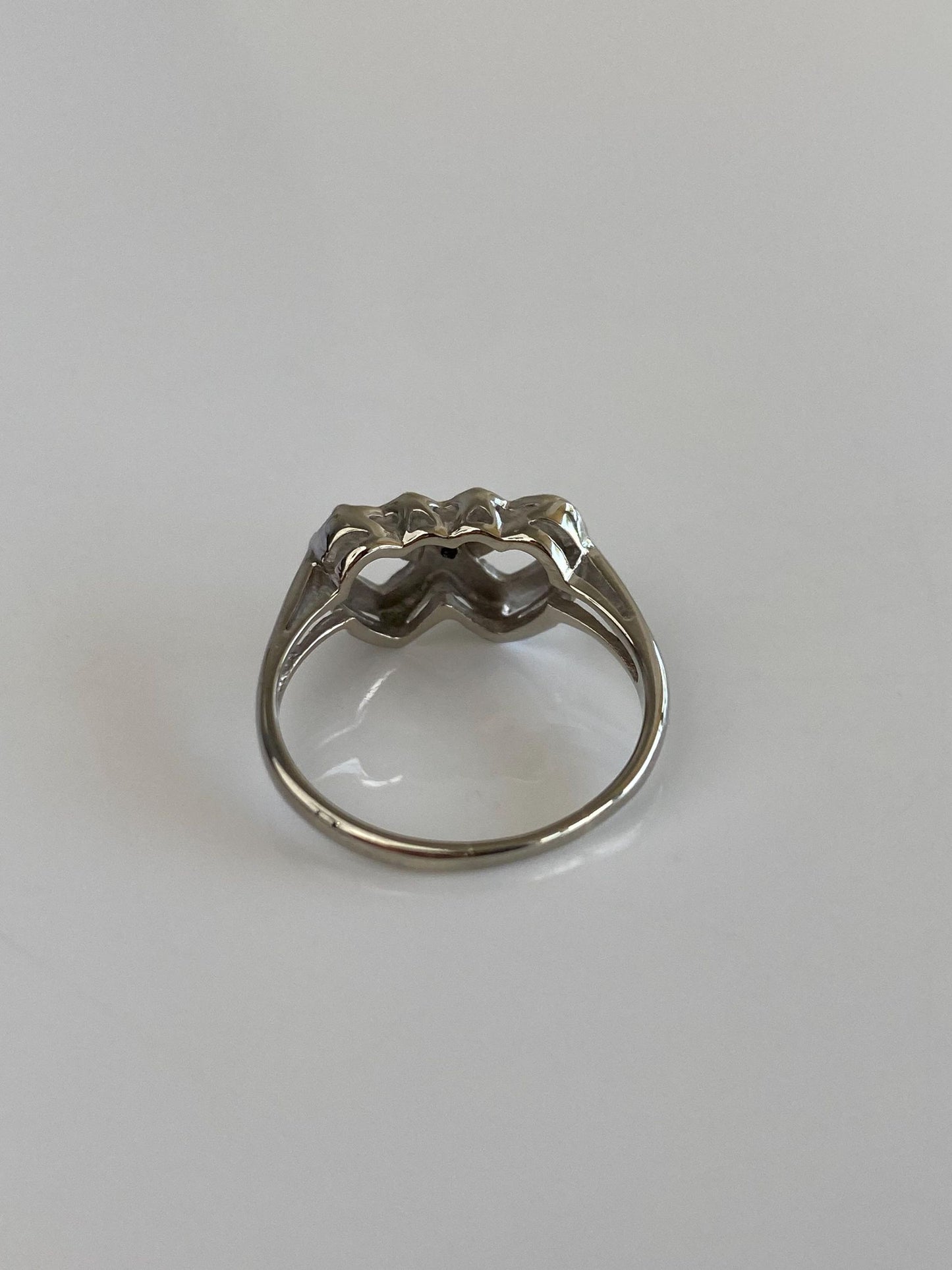 Vintage Solid 10k White Gold Diamond Hearts Ring - Size 4