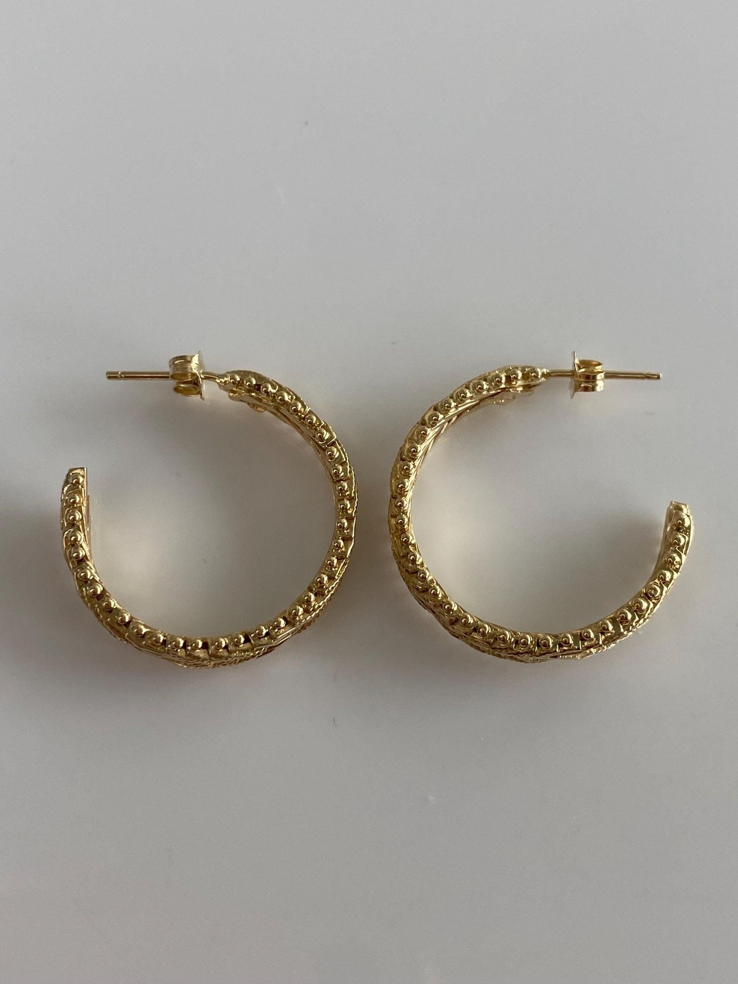 Vintage Solid 14k Yellow Gold Chain Mesh Hoop Earrings