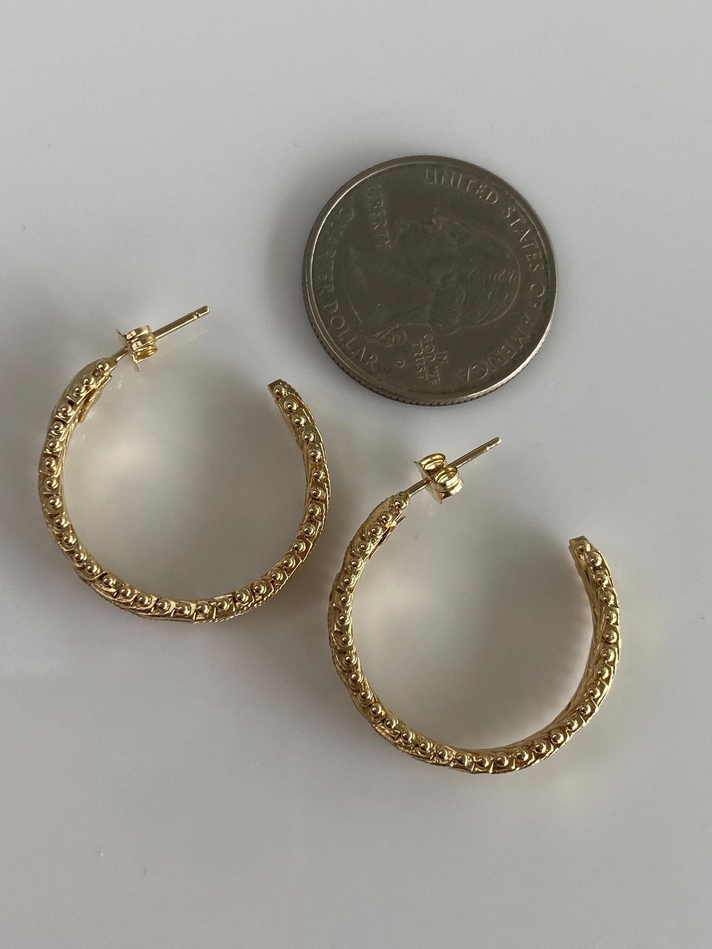 Vintage Solid 14k Yellow Gold Chain Mesh Hoop Earrings
