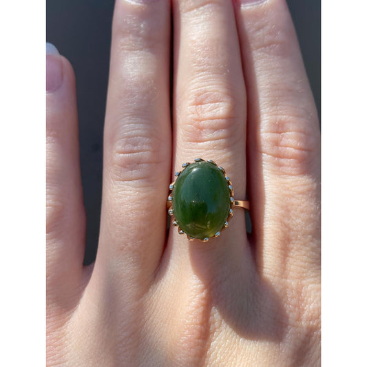 Solid 10k Yellow Gold Nephrite Ring - Size 6.75