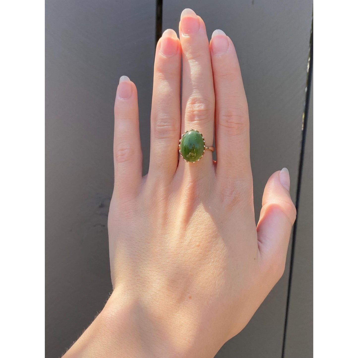 Solid 10k Yellow Gold Nephrite Ring - Size 6.75