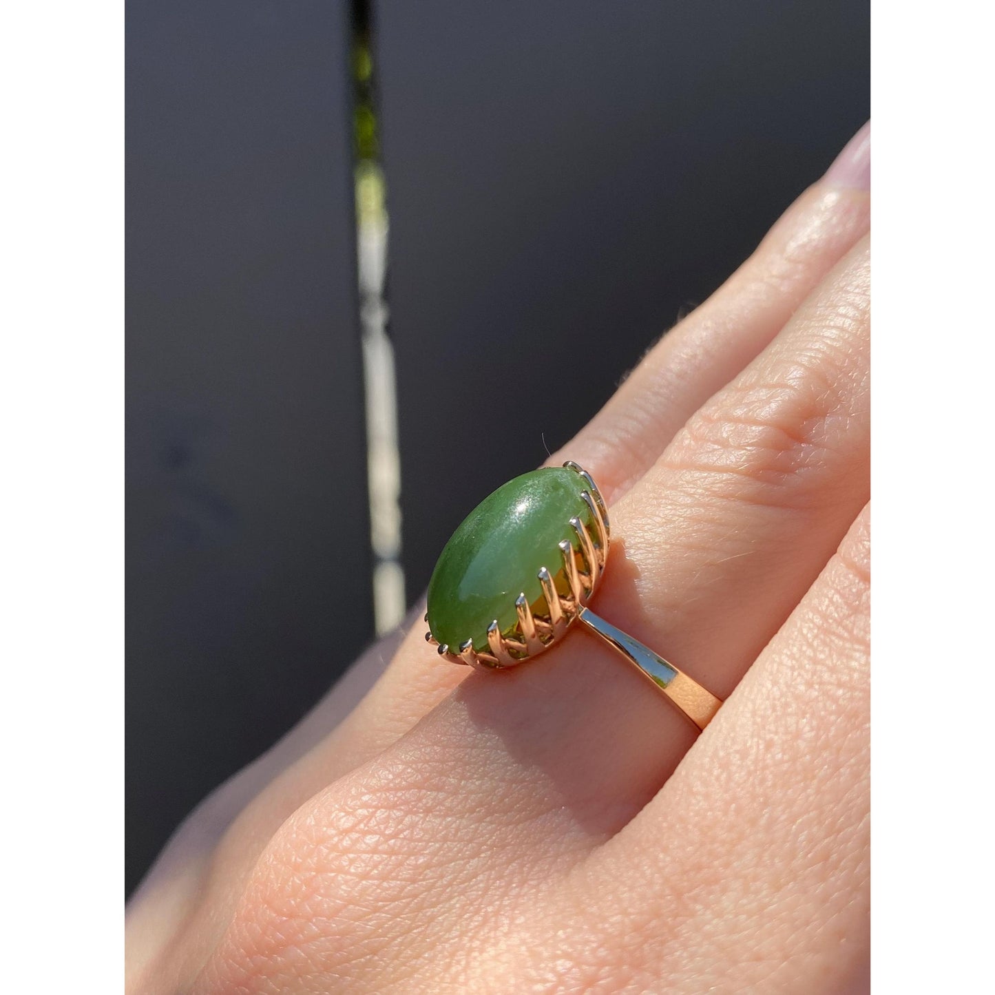 Solid 10k Yellow Gold Nephrite Ring - Size 6.75