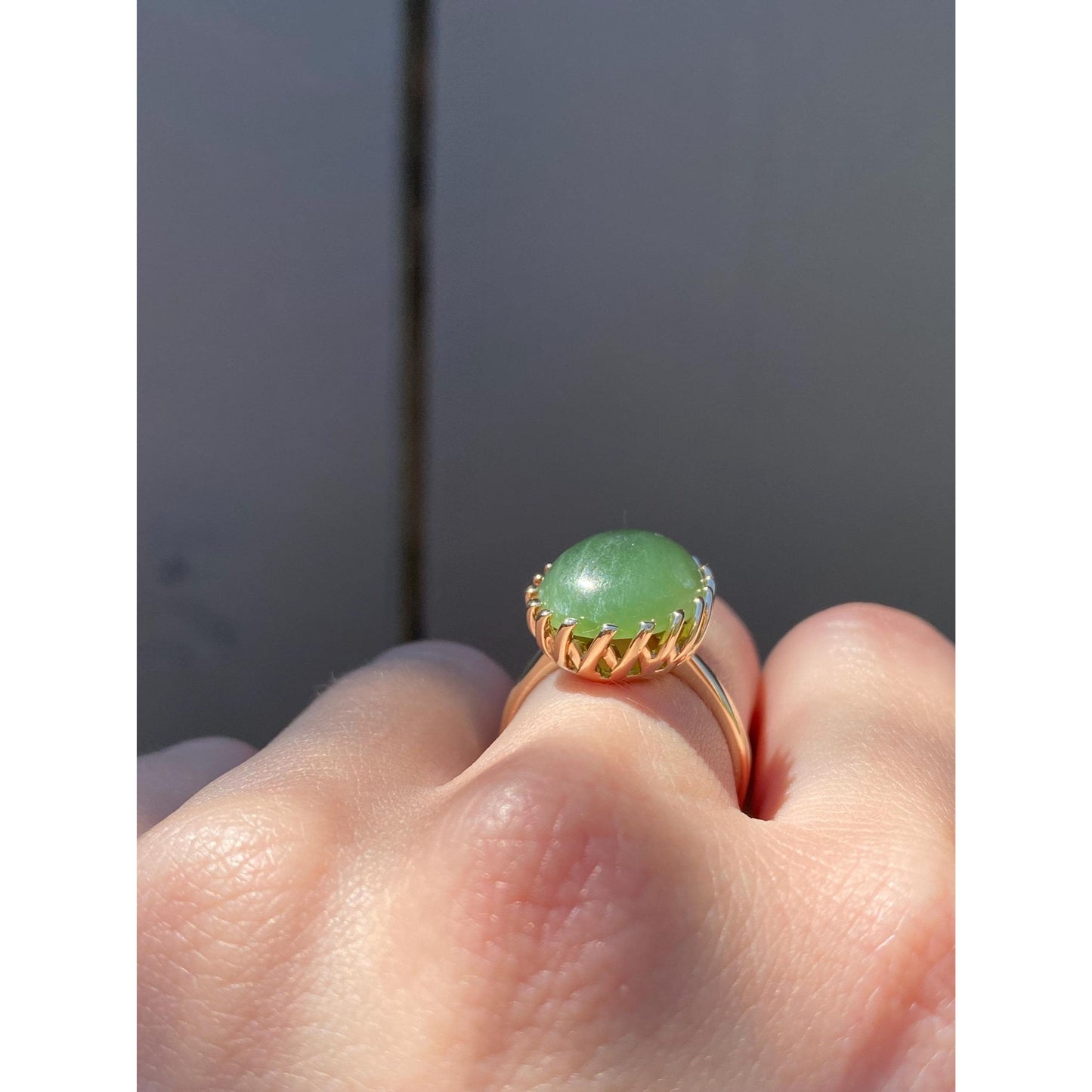 Solid 10k Yellow Gold Nephrite Ring - Size 6.75