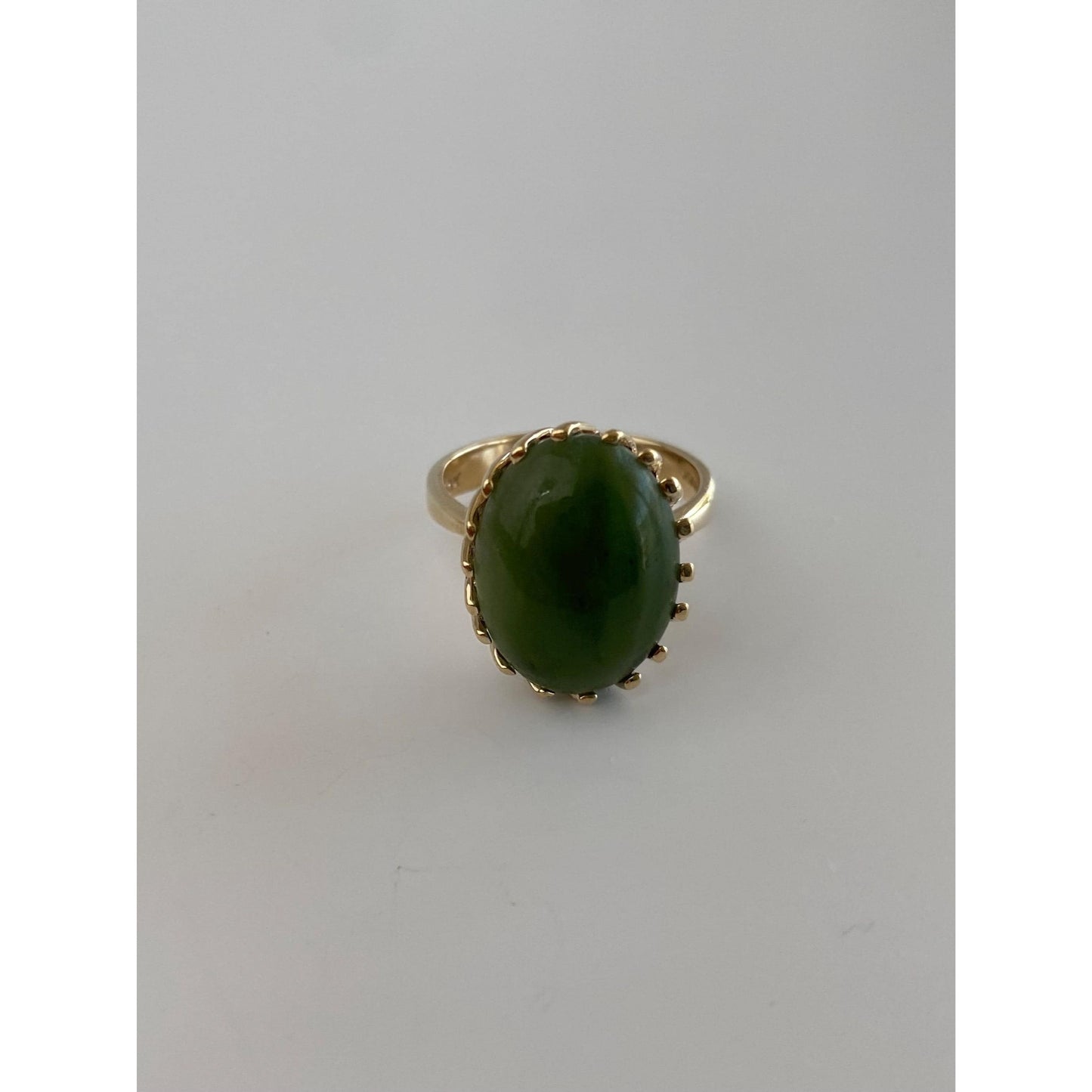 Solid 10k Yellow Gold Nephrite Ring - Size 6.75