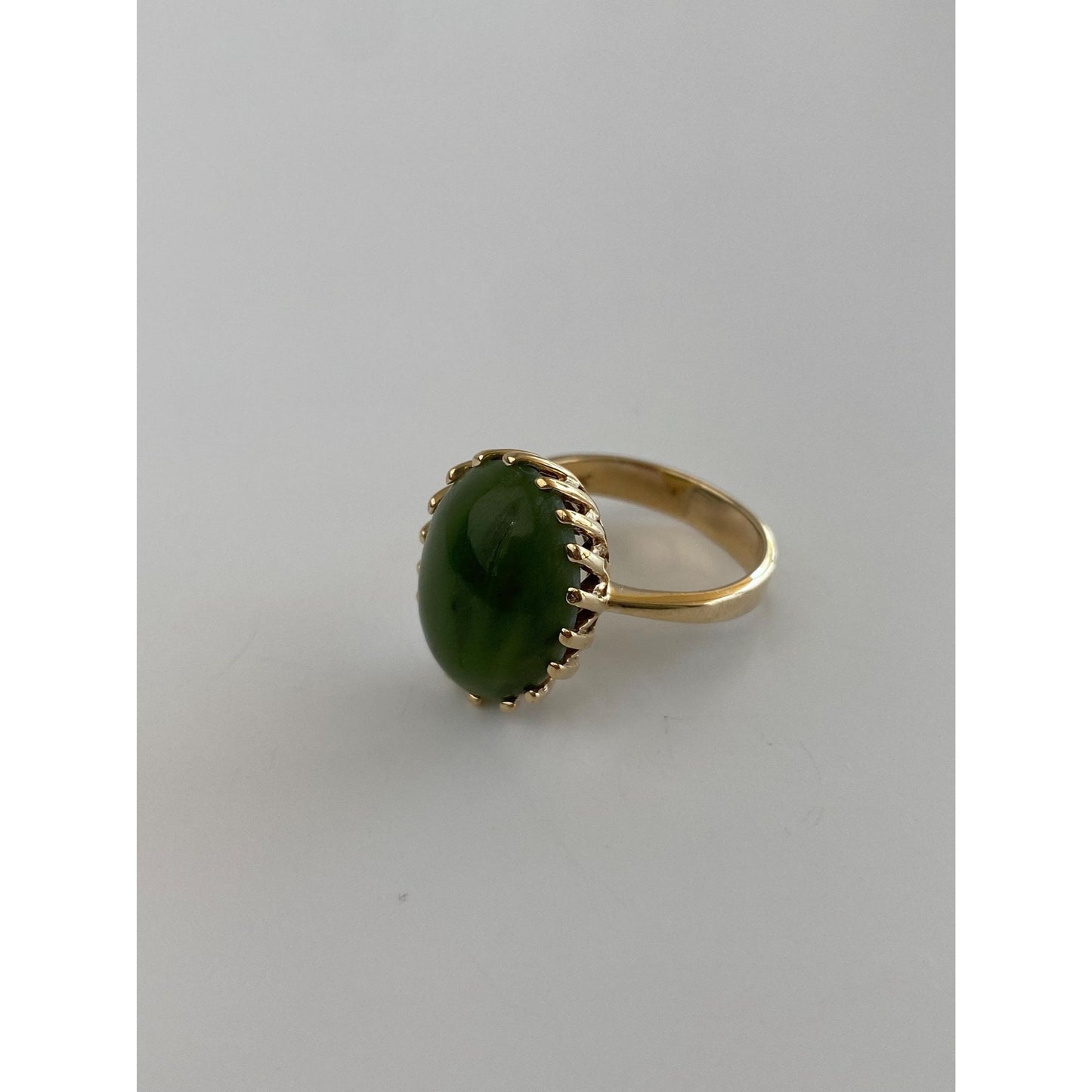Solid 10k Yellow Gold Nephrite Ring - Size 6.75