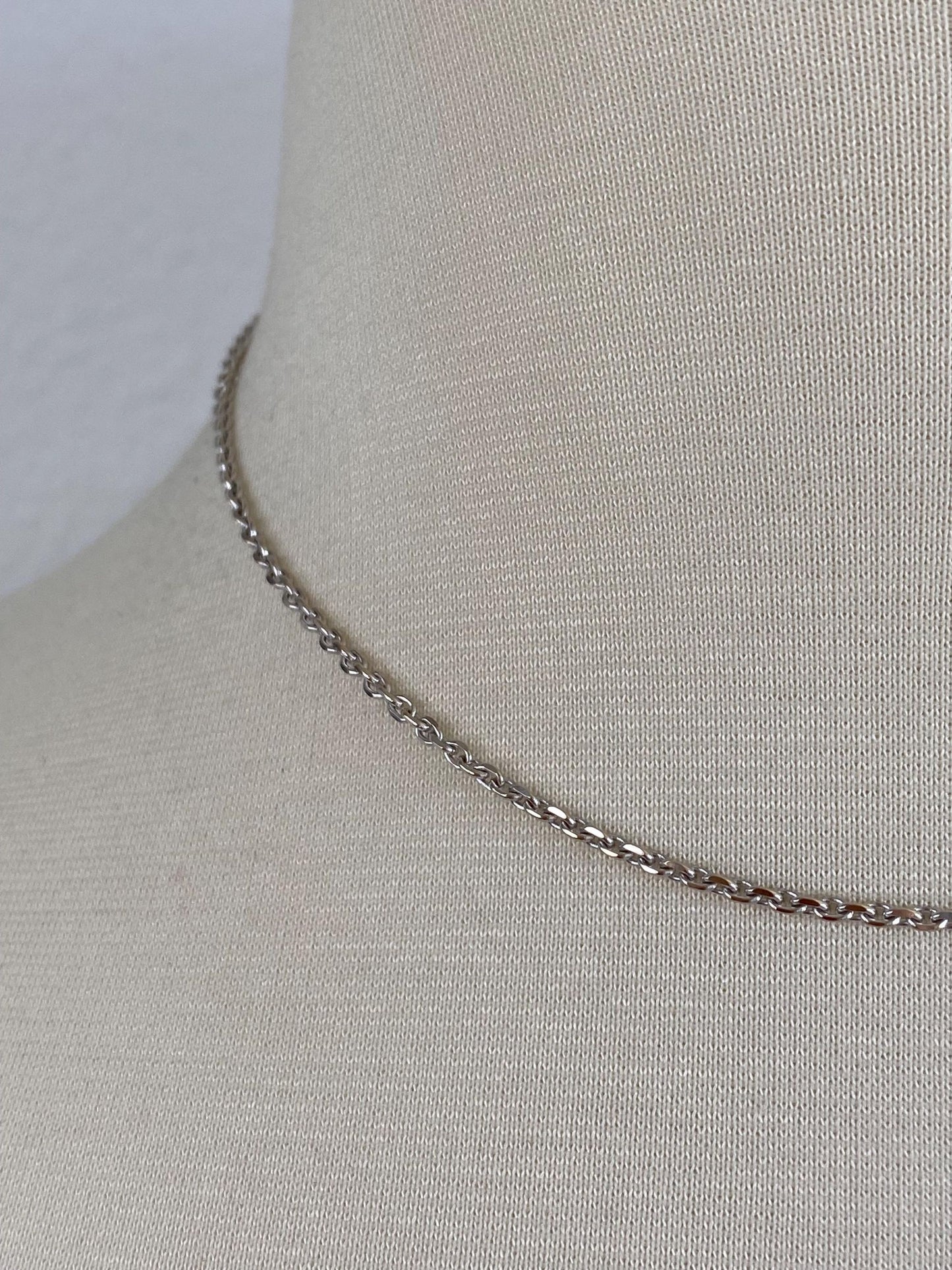 Solid 18k White Gold Tight Cable Chain Necklace - 15.75 inches