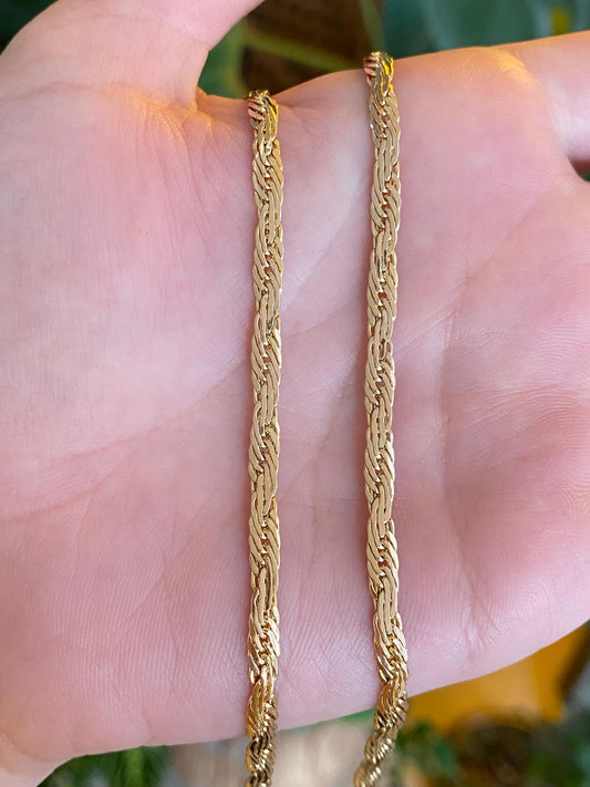 Vintage Solid 14k Yellow Gold Flat Chain Necklace - 18 inches