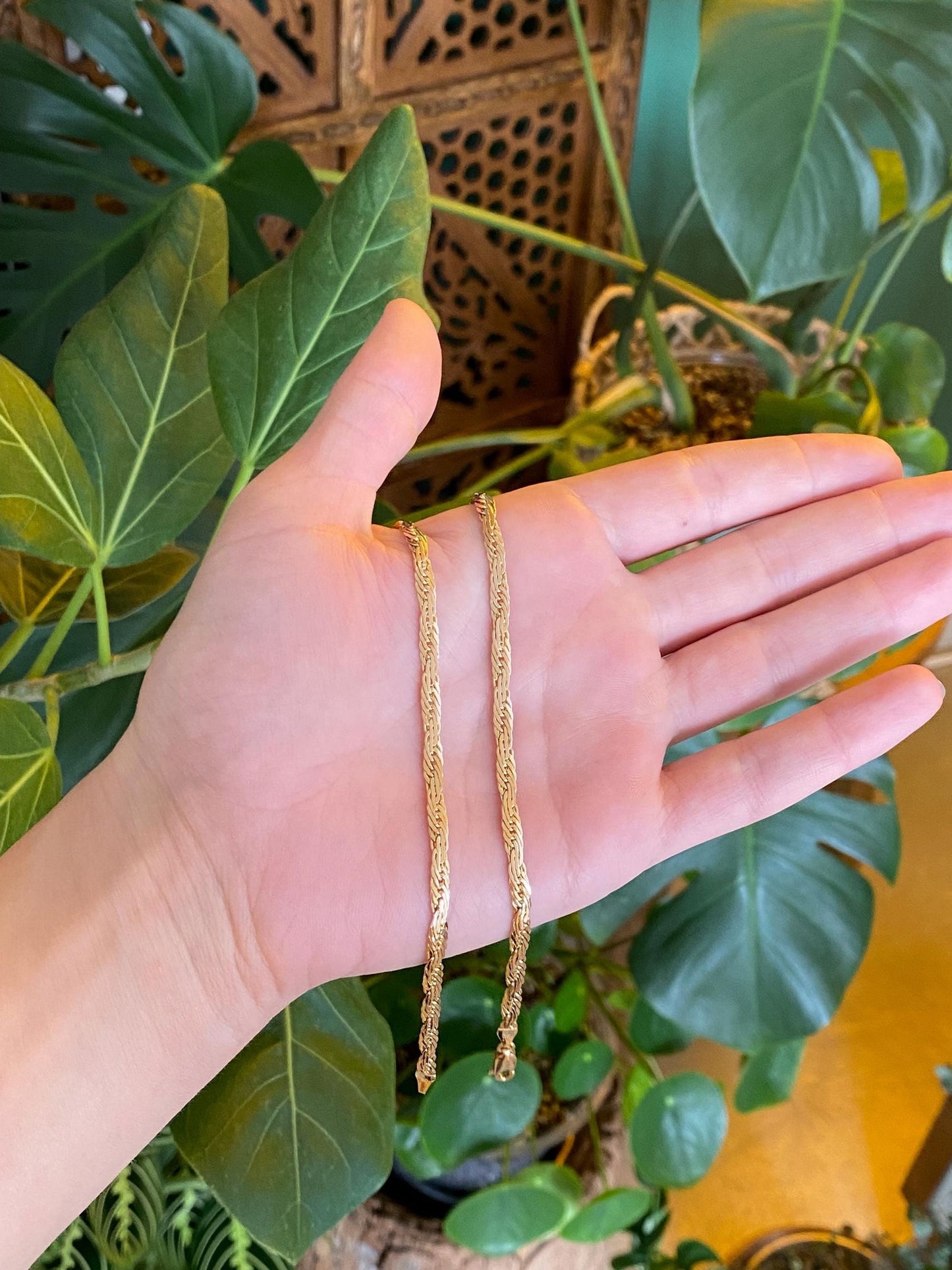 Vintage Solid 14k Yellow Gold Flat Chain Necklace - 18 inches