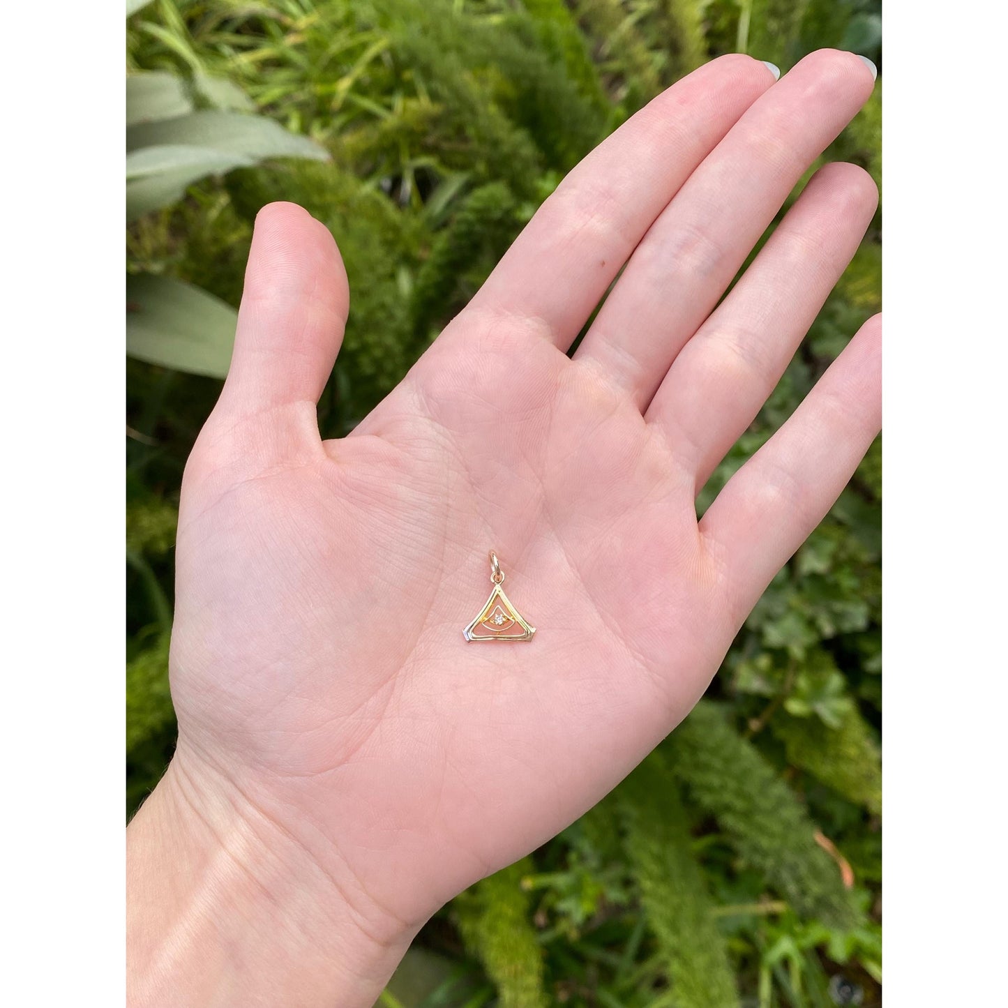 Vintage Solid 10k Yellow Gold Diamond Triangle Stick Pin Conversion Charm