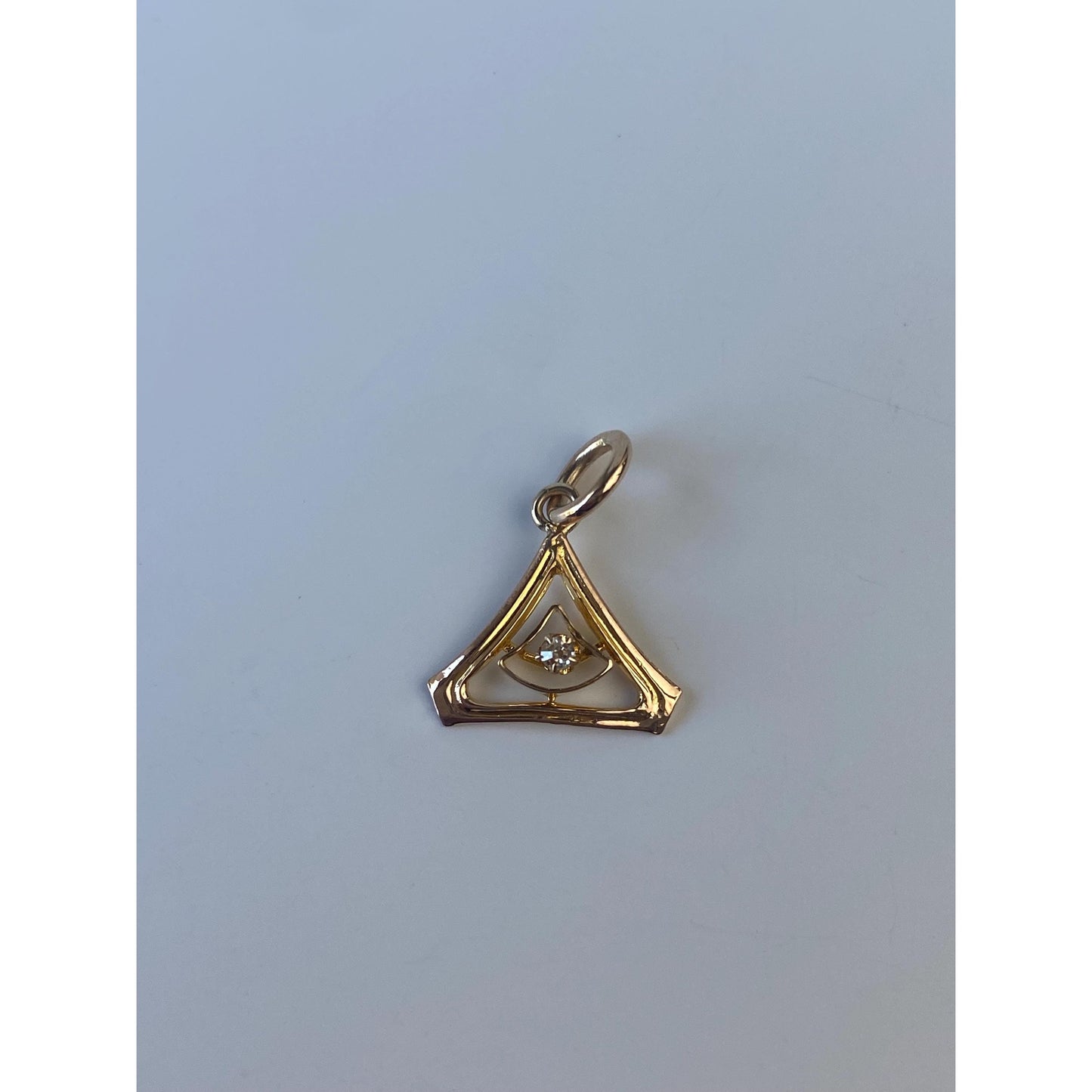 Vintage Solid 10k Yellow Gold Diamond Triangle Stick Pin Conversion Charm