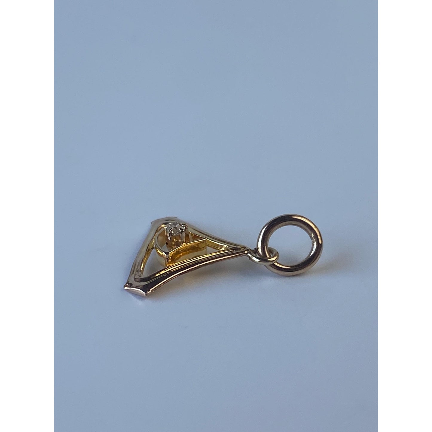Vintage Solid 10k Yellow Gold Diamond Triangle Stick Pin Conversion Charm