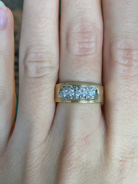 Vintage Solid 14k White & Yellow Gold Clear Cubic Zirconia Ring Band - Size 6.5